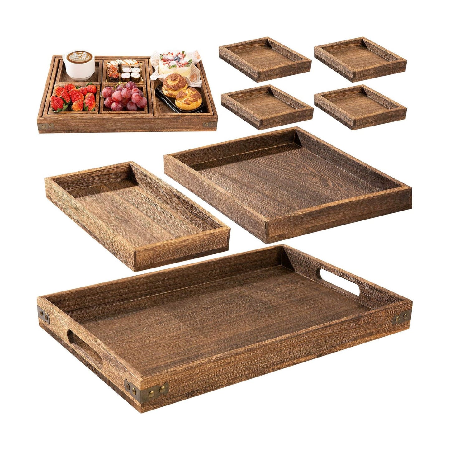 Rustic Wooden Serving Trays / Paulownia Wood / Set of 7