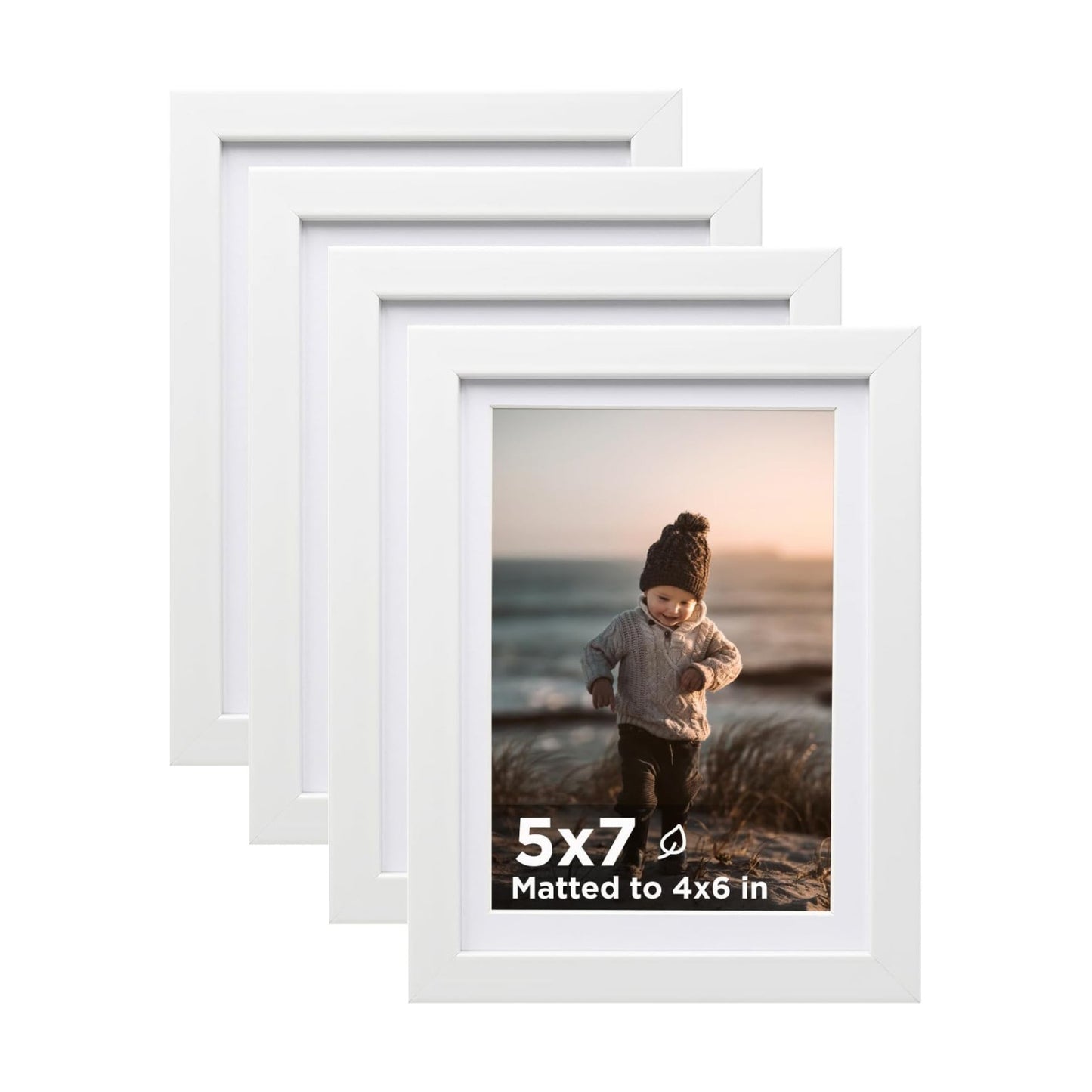 Wooden Photo Frames Matted / White / 5 x 7 / Set of 4