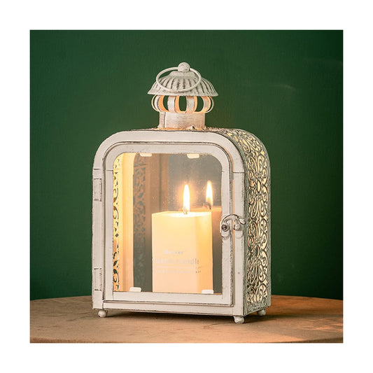 Candle Lantern Decorative Indoor & Outdoor, Vintage Metal Lanterns with Clear Glass, Tabletop&Hanging Candle Holders