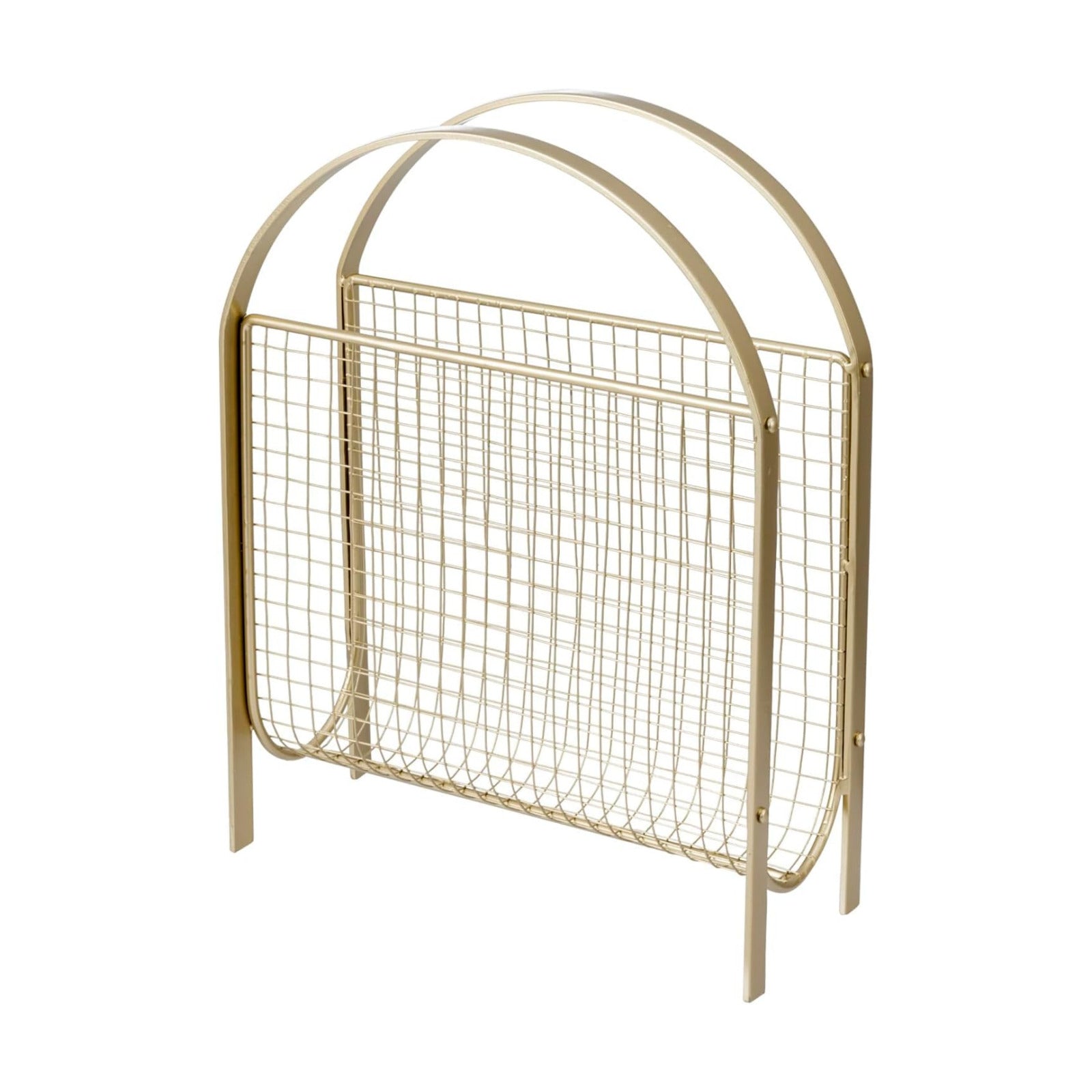 MyGift Mid Century Brass Tone Metal Mesh Magazine Rack Storage Basket | Freestanding Tabletop Organizer, Keeps Reading