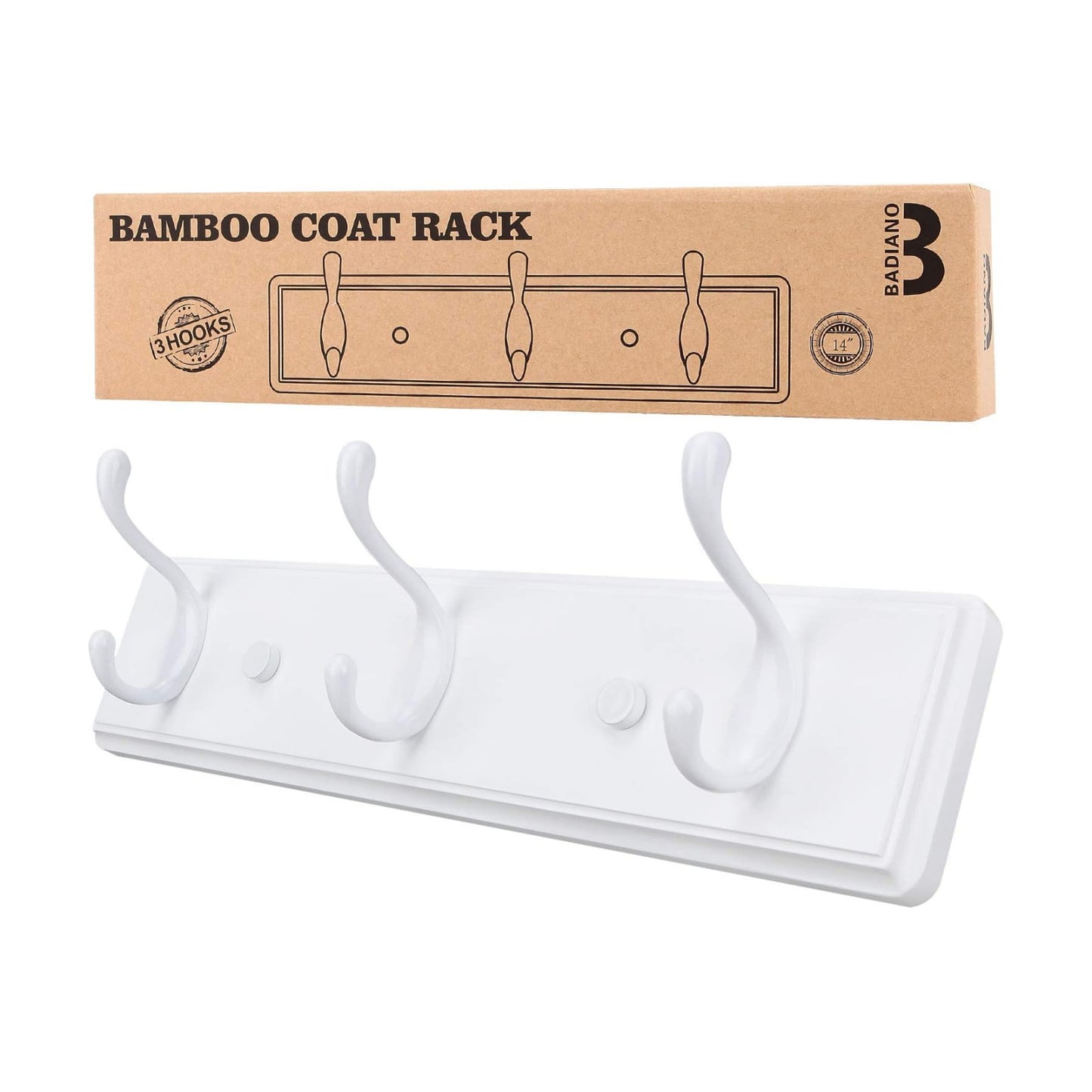 Wooden Coat Rack / White / 3 Hooks