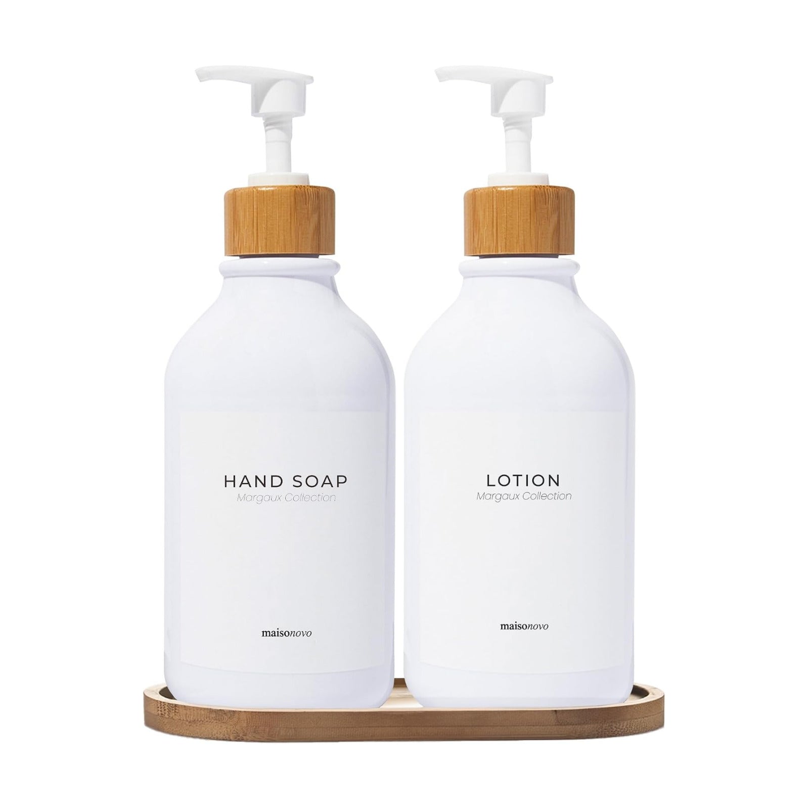 MaisoNovo Soap Dispenser Bathroom Set of 2-16.9 oz Bathroom Soap Dispenser Set - White Plastic Bottles x 2 with White