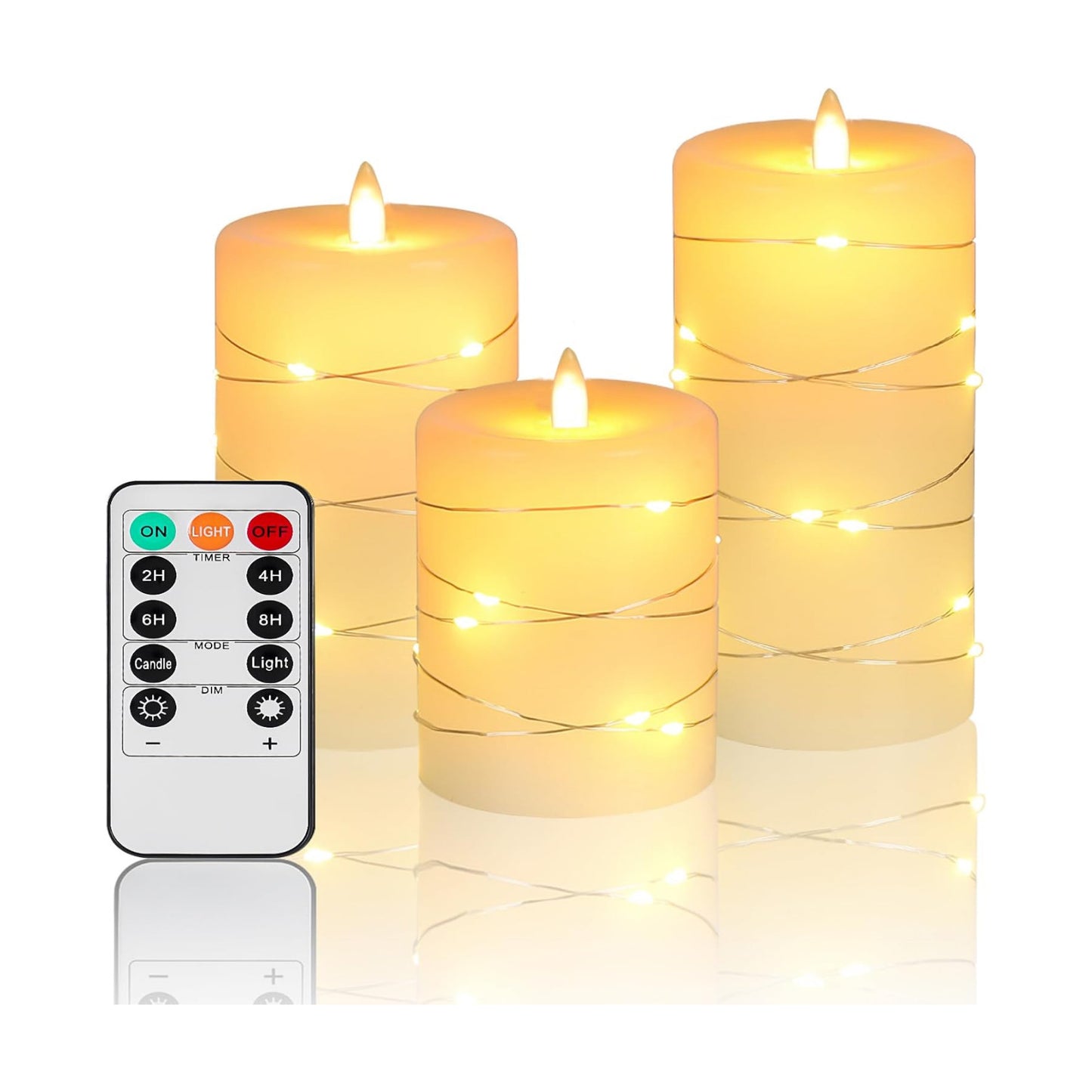 Flameless Candles With Remote, Battery Operated Candles LED Candles with string lights Flickering Candles with Timer