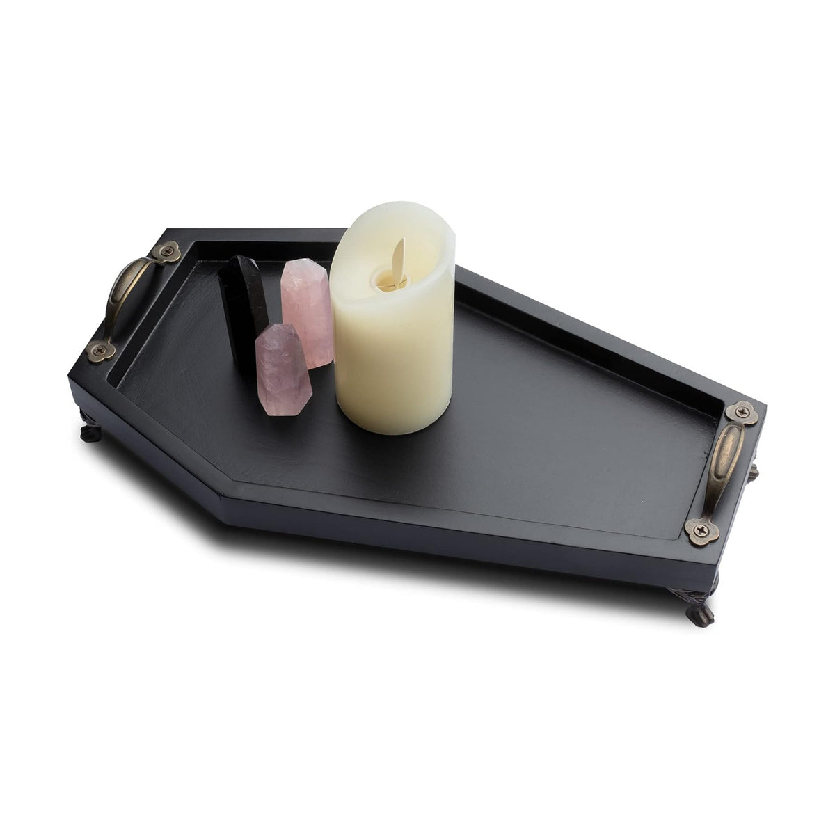 IRISVITA Coffin Tray (Redesigned) - Gothic Decor for Home, Spooky Decorative Tray, Goth Room Decor, Black Wooden Tray for Holding Crystal, Jewelry, Skull Mugs, Candles, Essential Oil.