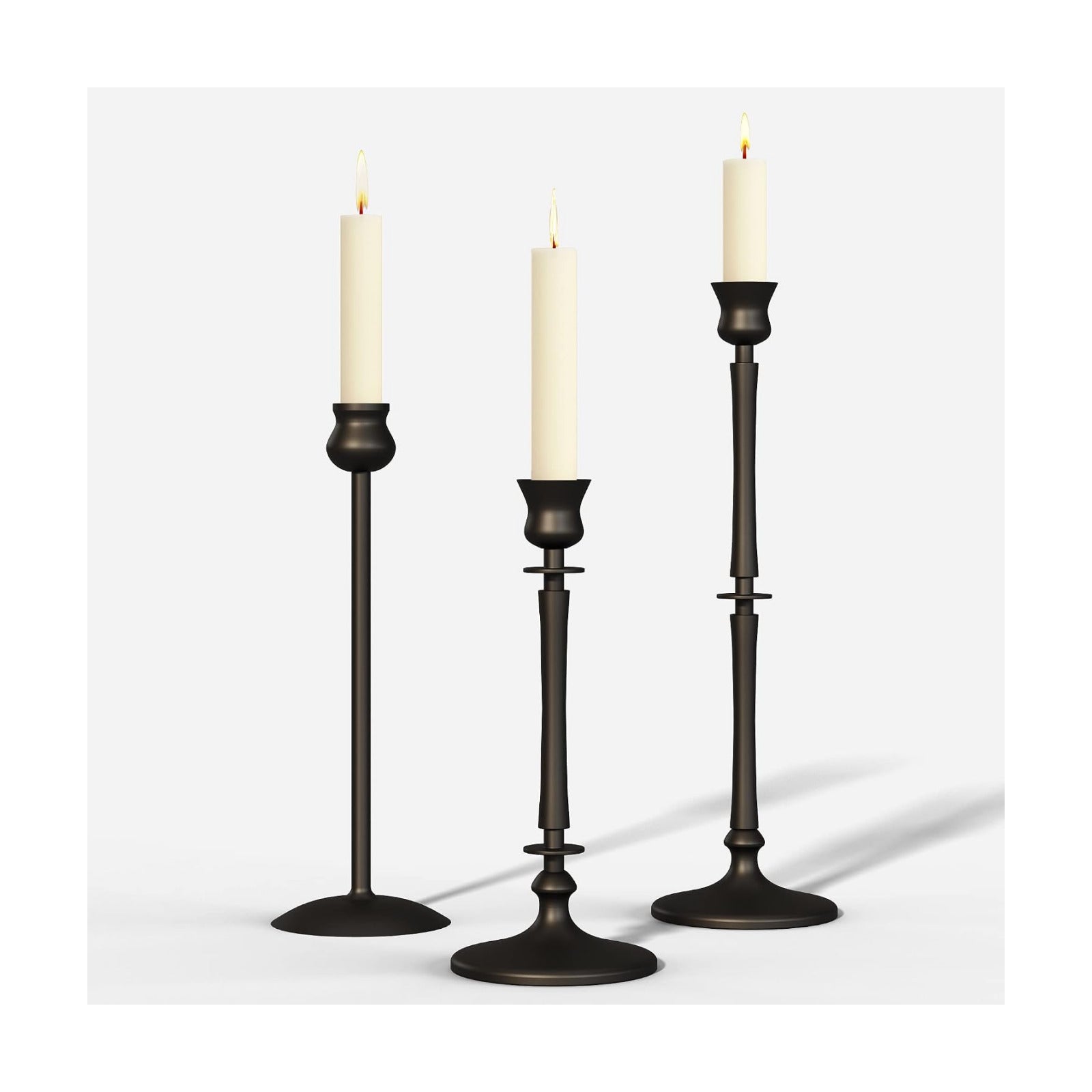 Matte Black Taper Candlestick Holders Set of 3 - Metal Candle Stick Holders