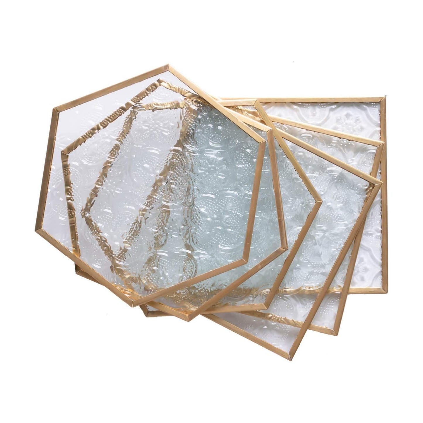 Glass Coasters for Drinks / Square and Hexagonal / Gold / Set of 6