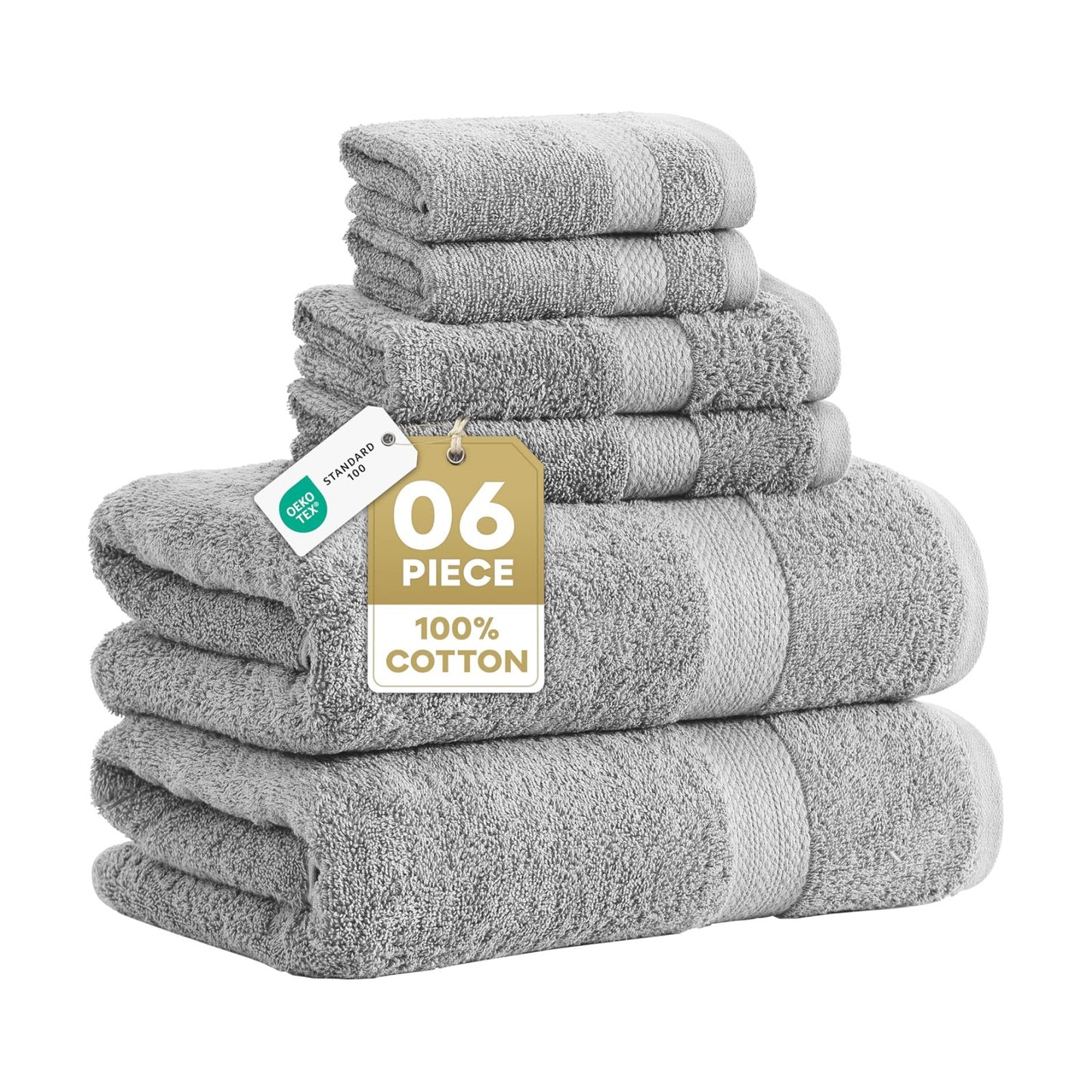 LANE LINEN Towel Set for Bathroom 6 Piece Soft Absorbent Quick Dry - Grey | Towels And Washcloths Sets - Oversized &