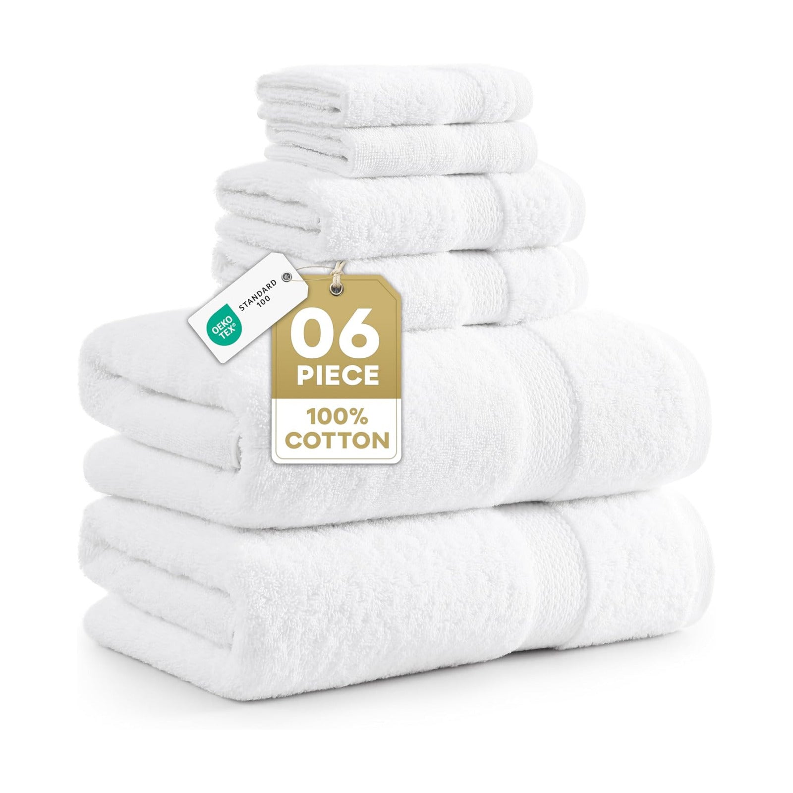 LANE LINEN Bath Towel Set 100% Cotton 6 Piece Soft Absorbent - White | Shower Towels - Generously Sized, Oversized &