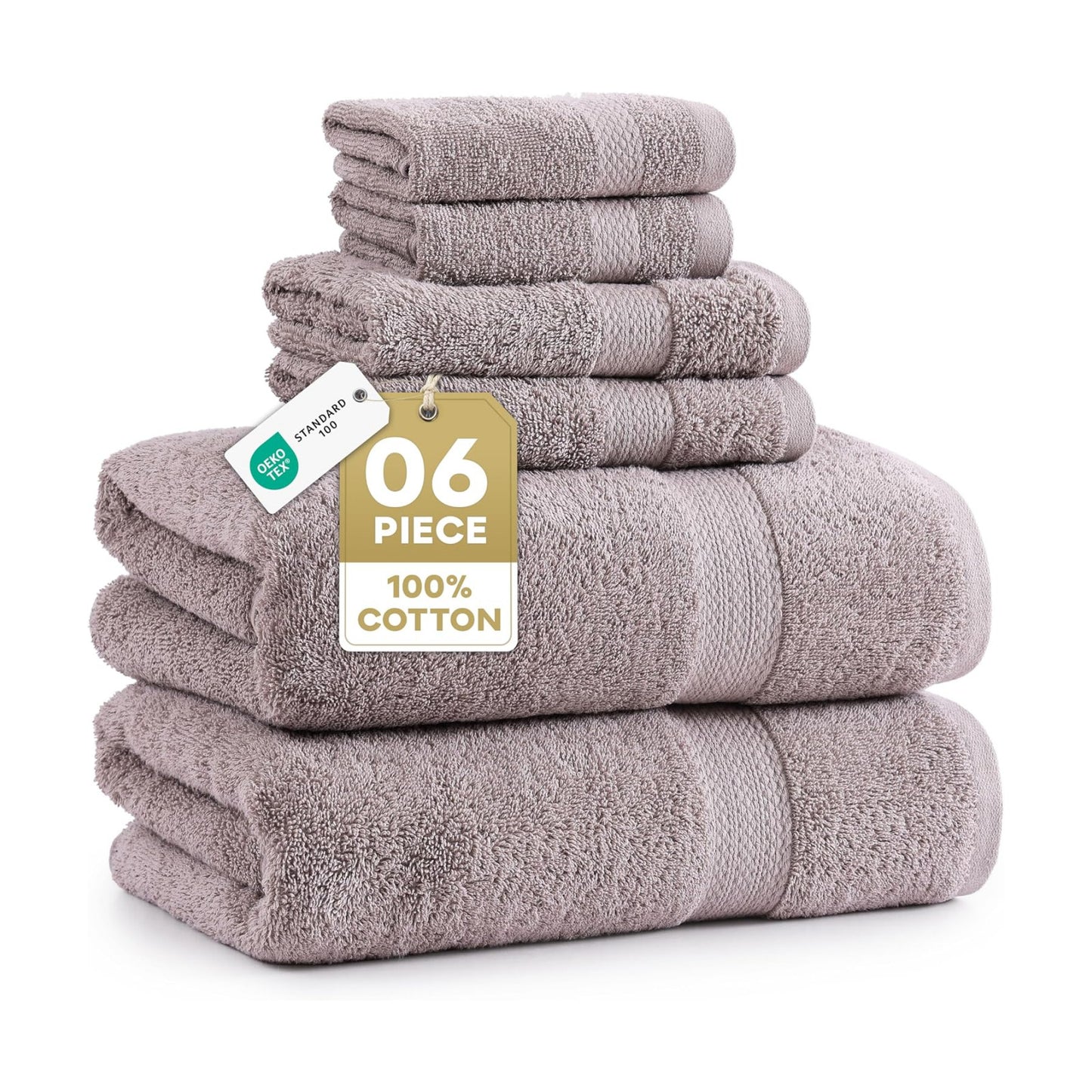 LANE LINEN Towel Set Quick Dry 100% Cotton 6 Piece Soft - Platinum | Cotton Bath Towel Set - Ring-Spun Durability