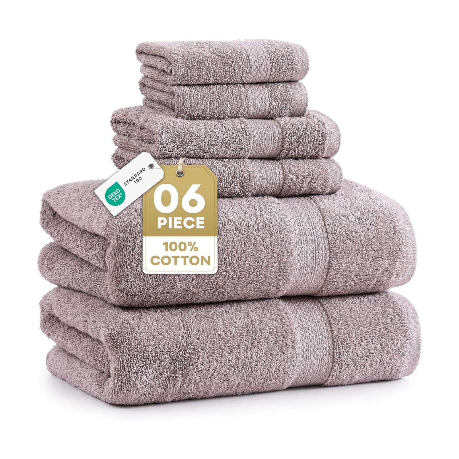 LANE LINEN Towel Set Quick Dry 100% Cotton 6 Piece Soft - Platinum | Cotton Bath Towel Set - Ring-Spun Durability