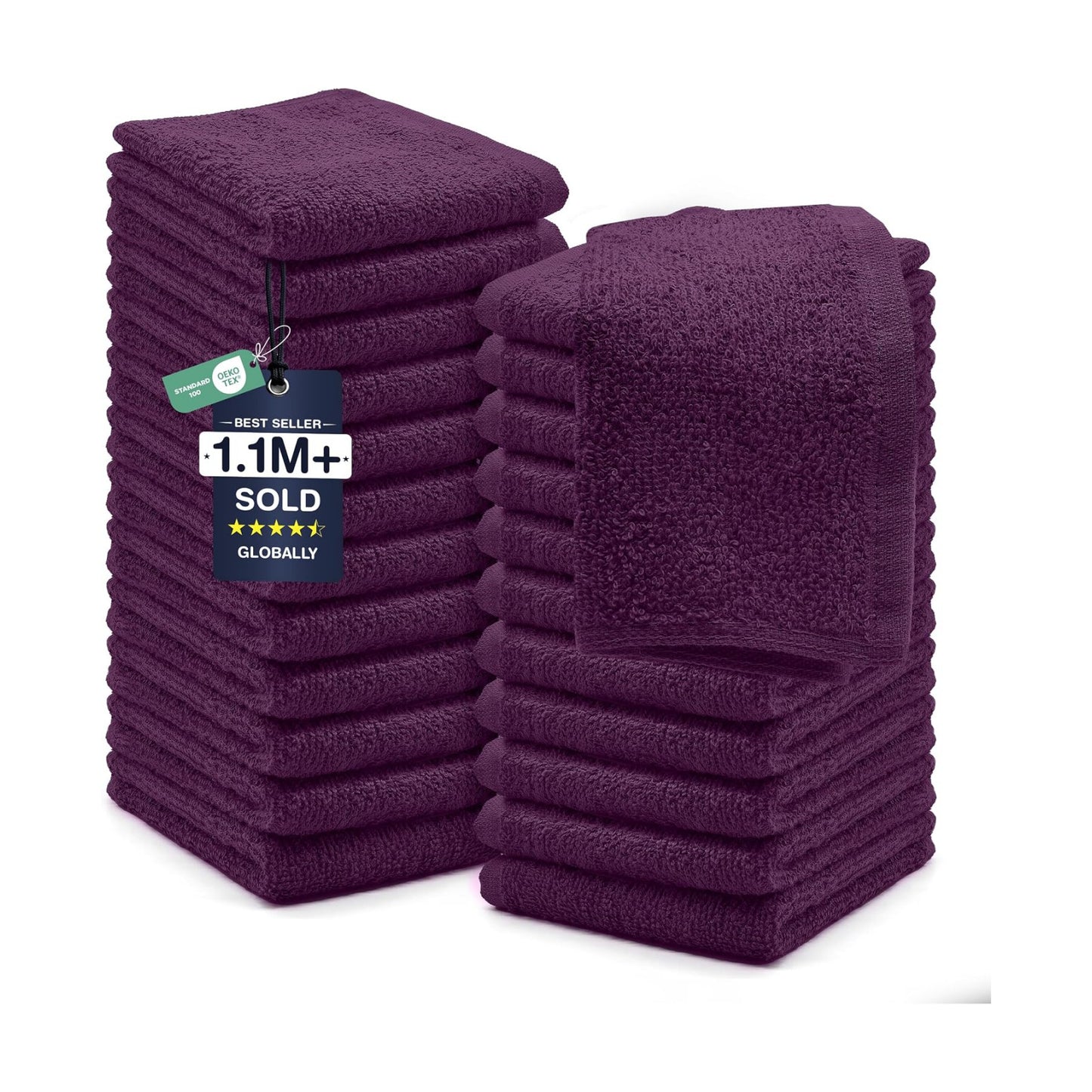 DAN RIVER 24 Pack Cotton Wash Cloths Set for Showering [12x12] Purple | Lighter Weight, Quick to Dry, Super Soft &