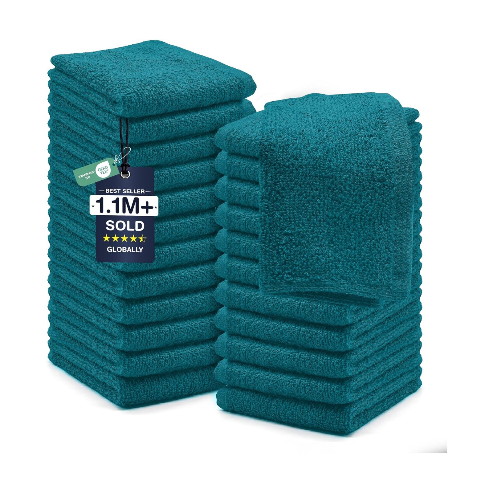 DAN RIVER 24 Pack Cotton Wash Cloths Set for Showering [12x12] Teal | Lighter Weight, Quick to Dry, Super Soft &