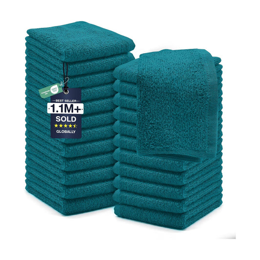 DAN RIVER 24 Pack Cotton Wash Cloths Set for Showering [12x12] Teal | Lighter Weight, Quick to Dry, Super Soft &