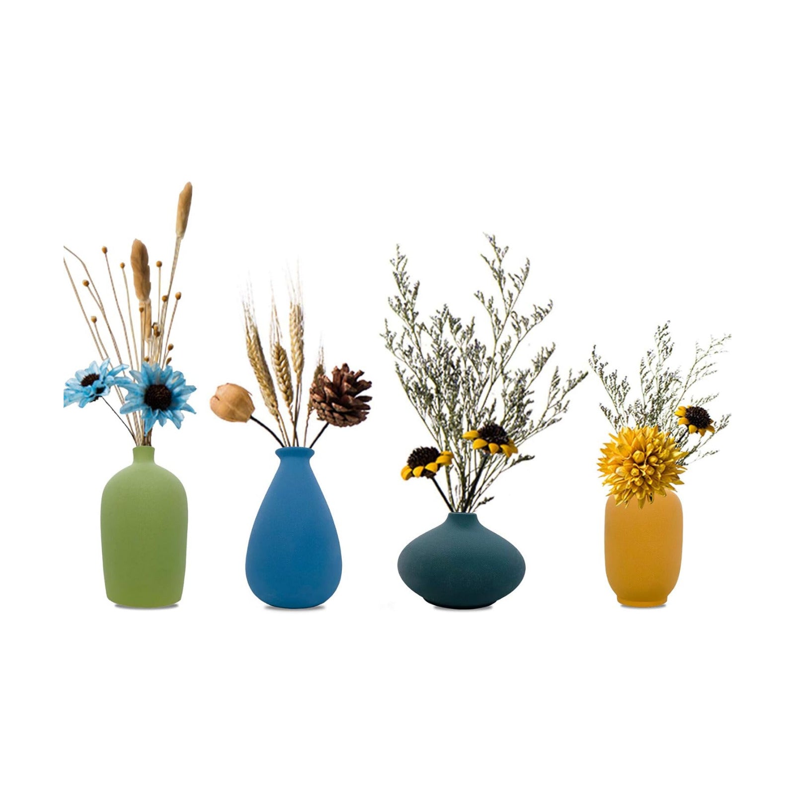 Small Ceramic Vase Decorative / Apple Green-blue-dark Green-orange / Set of 4
