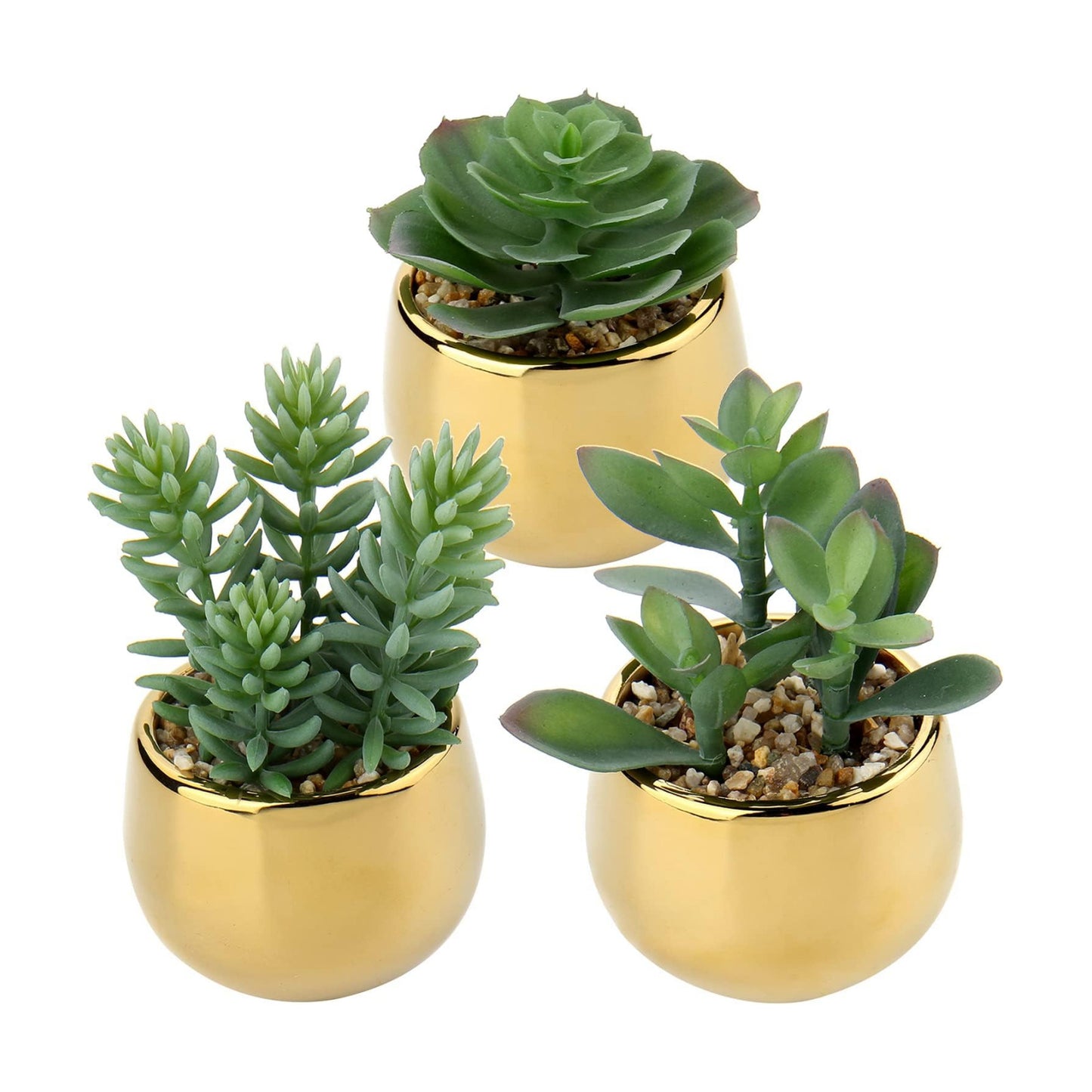 Small Artificial Succulents in Pots Realistic Faux Succulents Plants / Style #09 / Gold / Set of 3
