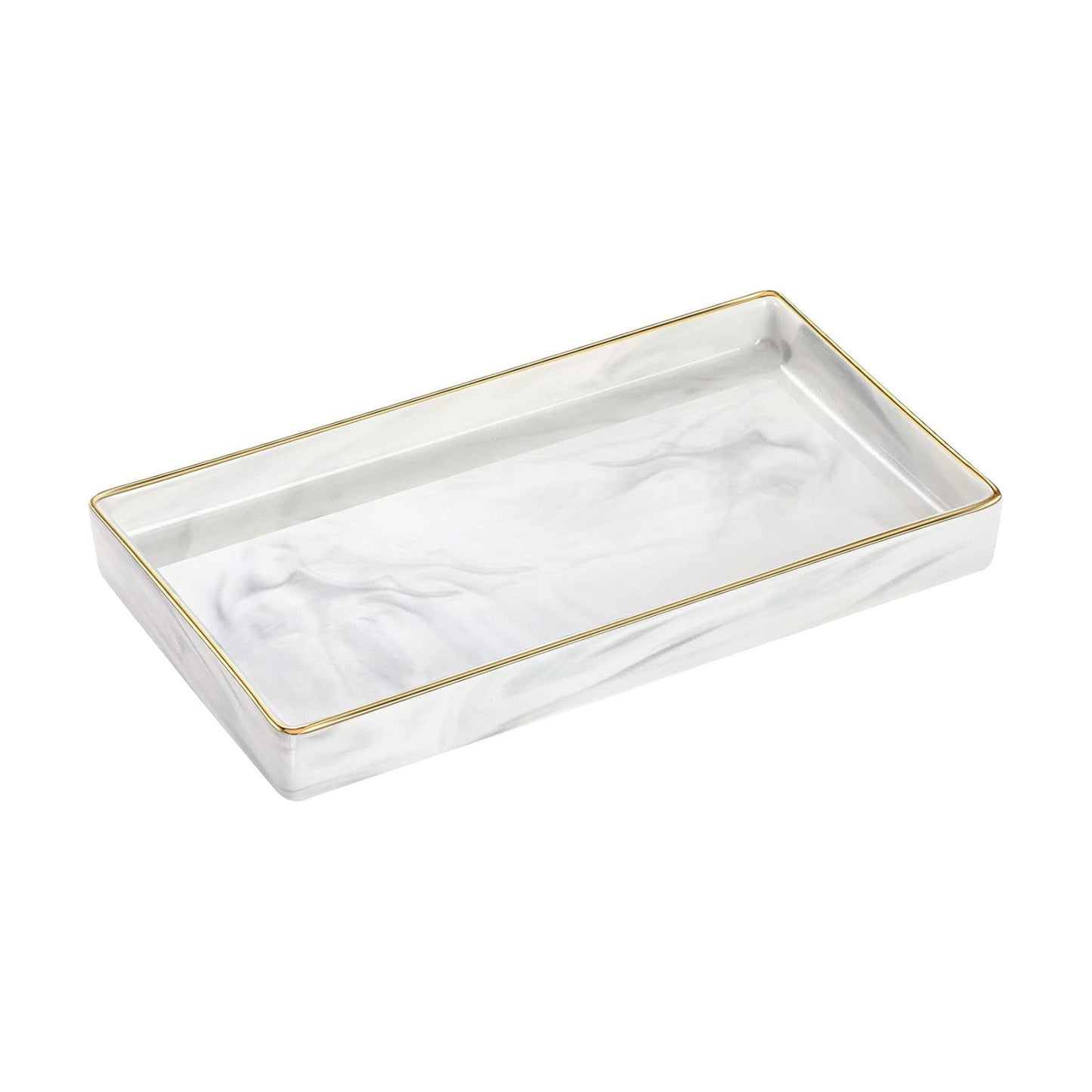 Marble Ceramic Jewelry Dish Tray / Marble White + Gold / Small
