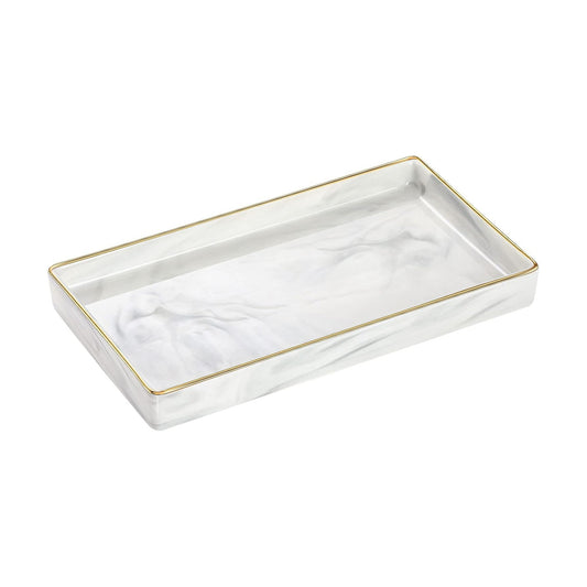 Marble Ceramic Jewelry Dish Tray / Marble White + Gold / Small