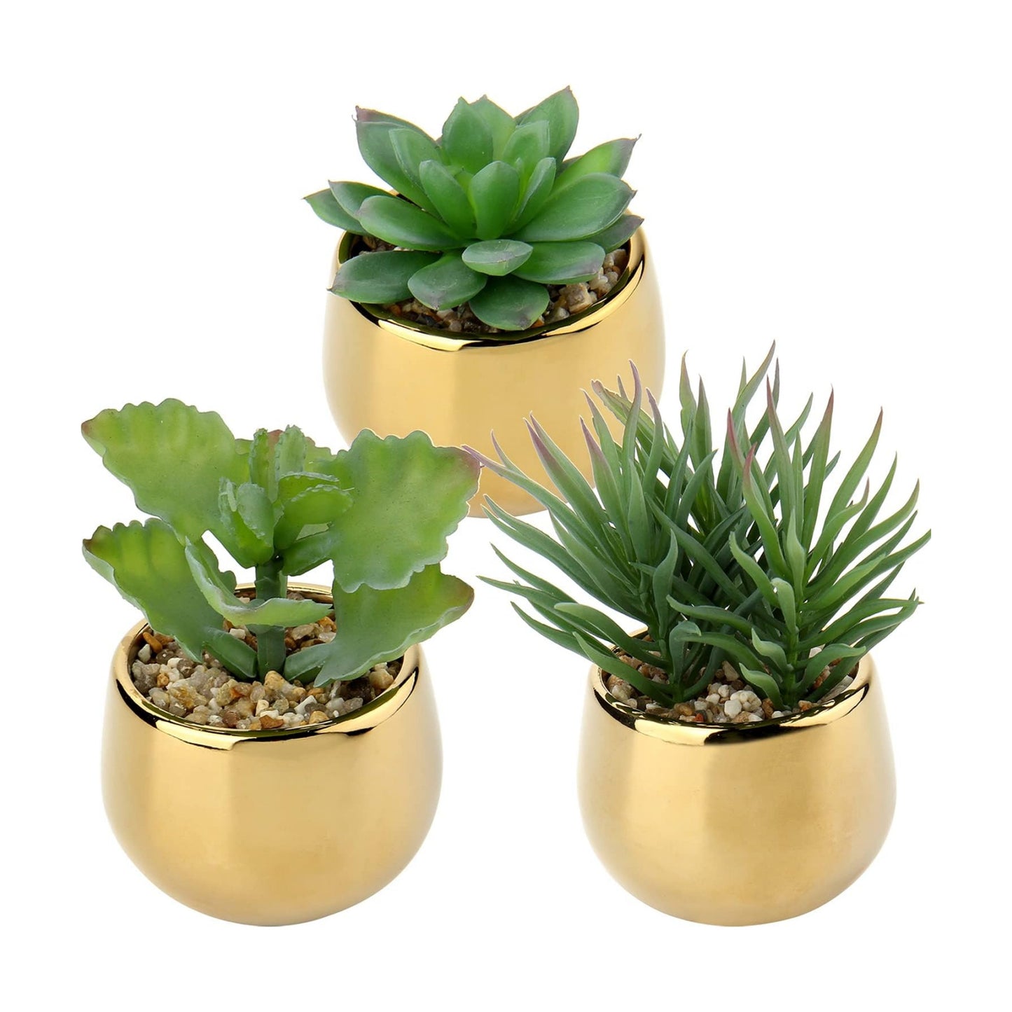 Small Artificial Succulents in Pots Realistic Faux Succulents Plants / Style 0 / Gold / Set of 3