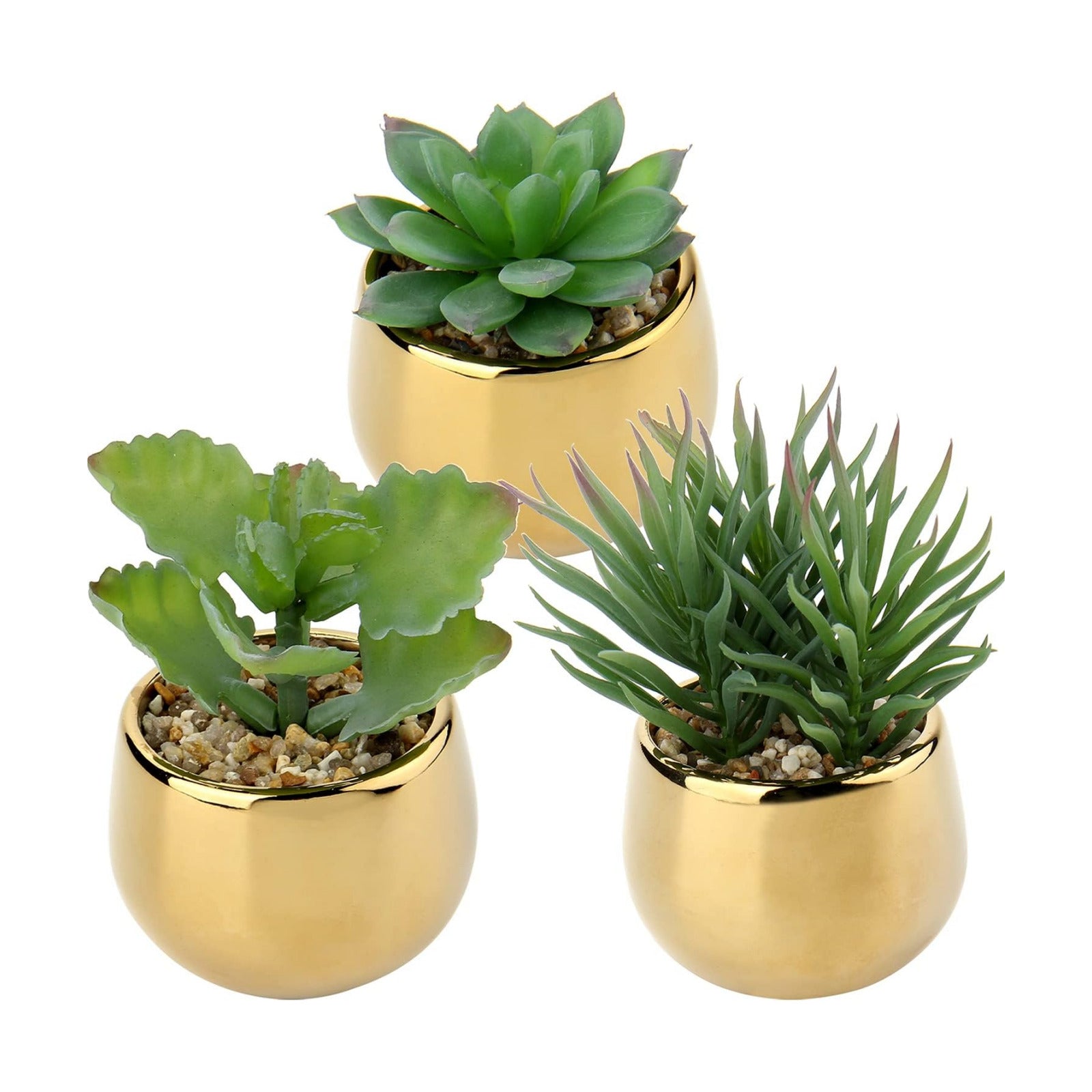 Small Artificial Succulents in Pots Realistic Faux Succulents Plants / Style 0 / Gold / Set of 3