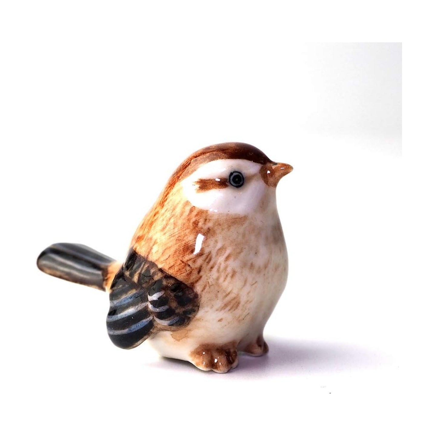 ฺBird Figurine Ceramic Tailorbird Animal Miniature Handmade Gift Decor DIY Craft Design Collectible