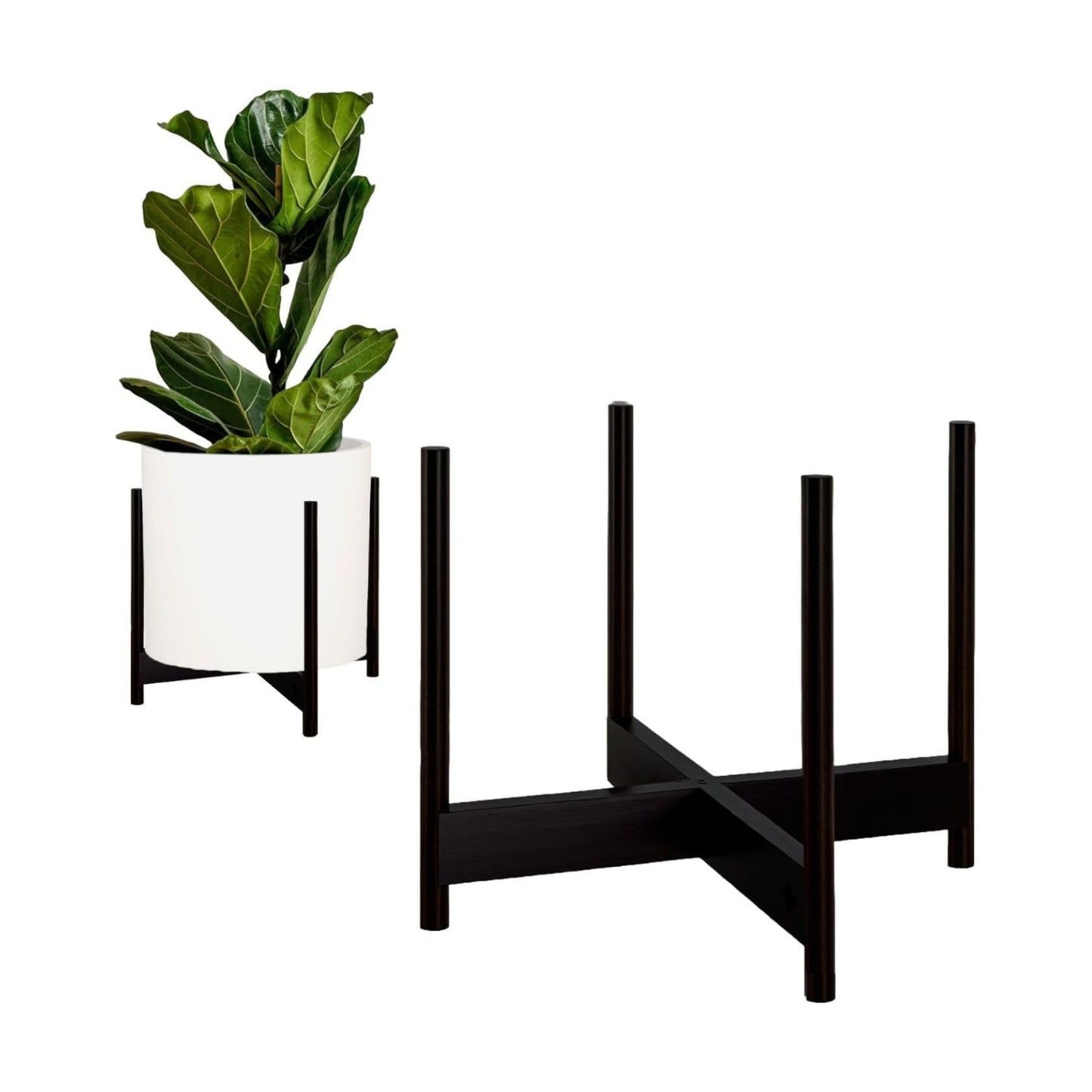 Fox & Fern Mid Century Plant Stands for Indoor Planters, Bamboo, 14.9 Inch | Plug In Design, Holds 200 lbs, Two High