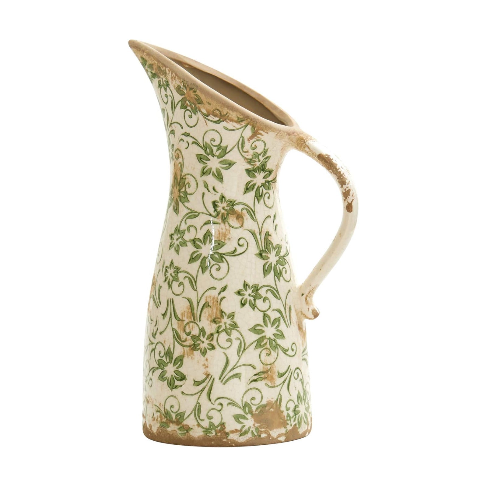 . Tuscan Ceramic Pitcher Vase / Green / 10 Inch