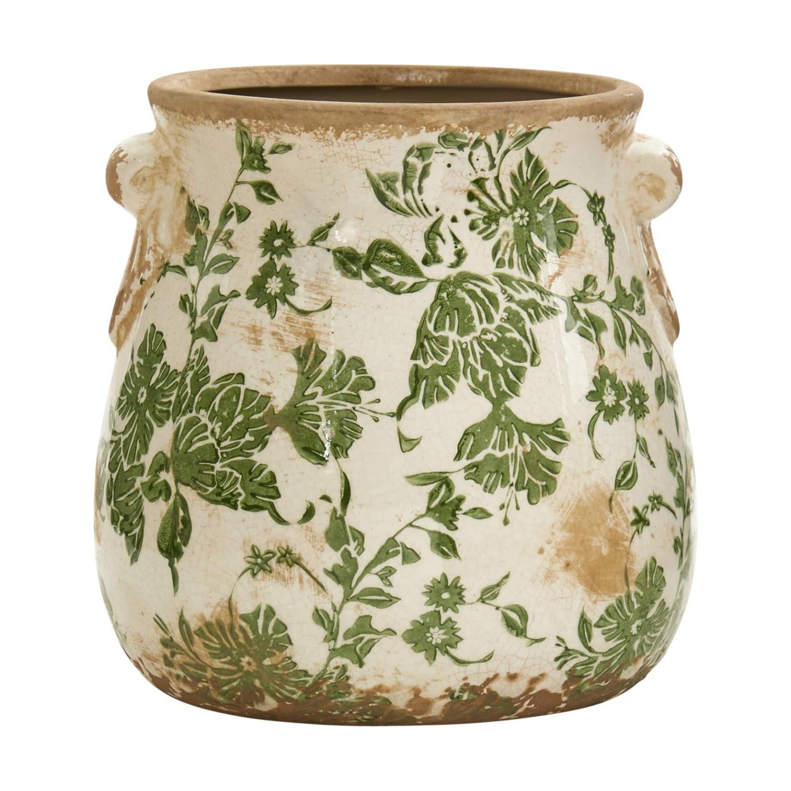 Ceramic Decorative Vase Tuscan Style Floral / 6.5 In. W x 6.5 In. D x 6.5 In. H / Green / 6.5 Inch