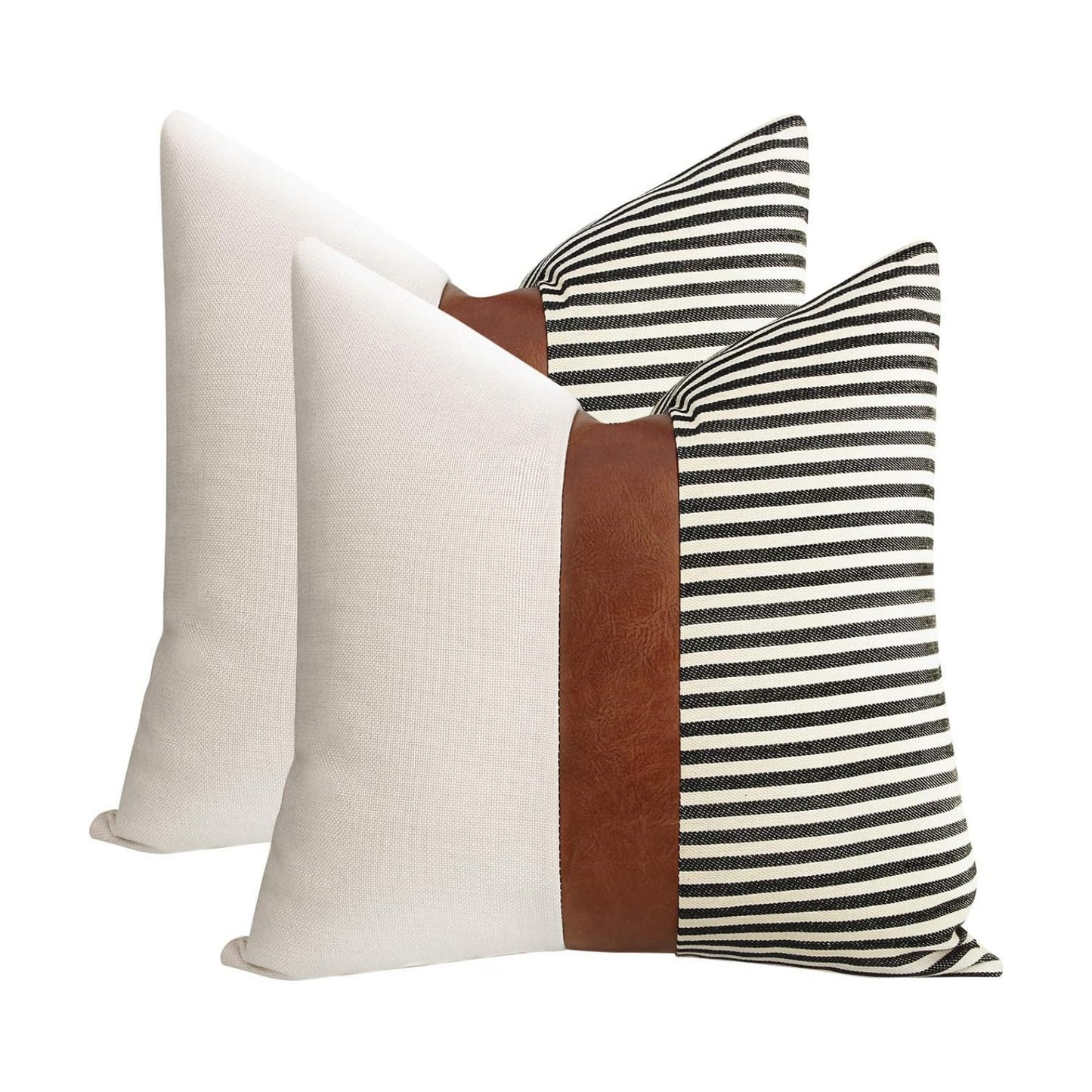 Modern Brown Faux Leather Accent Pillow Covers / Black / 18 x 18 / Set of 2