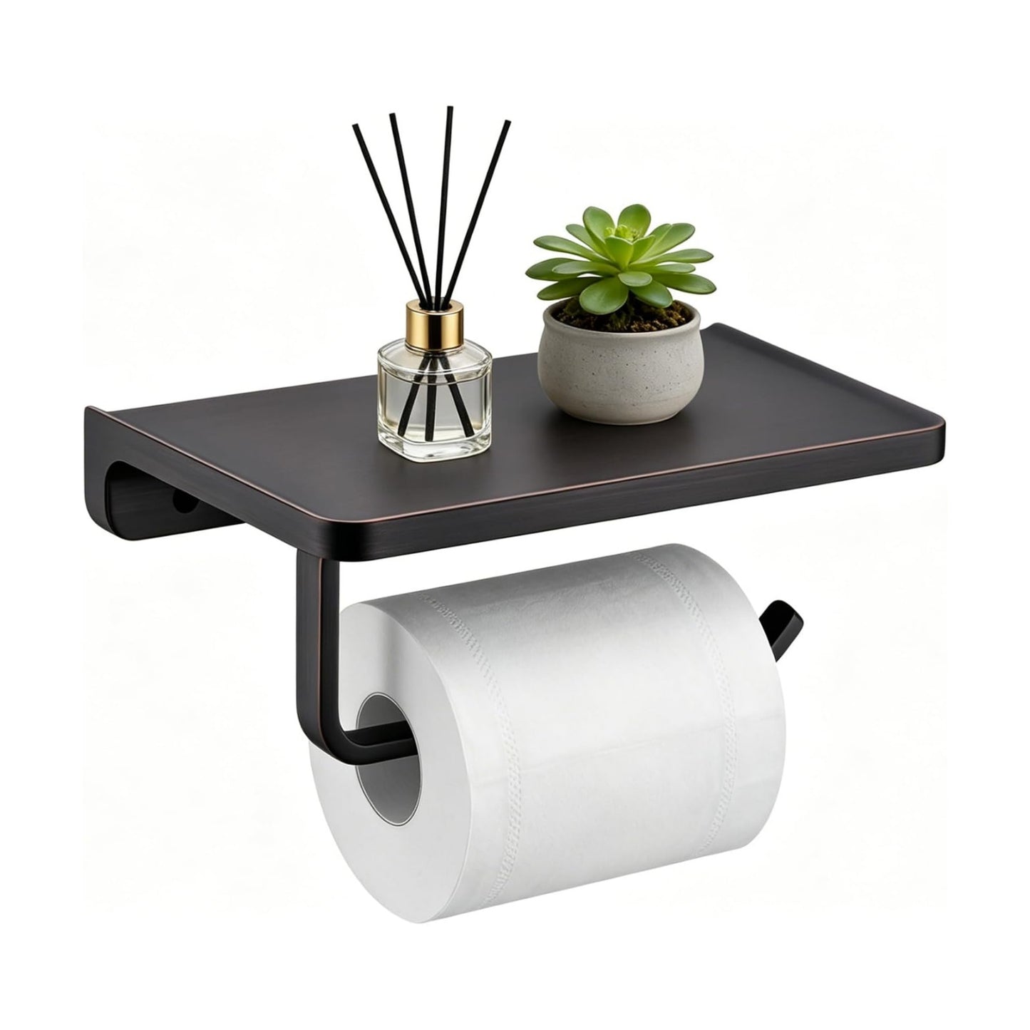 TRUSTMI Toilet Paper Holder with Shelf & Phone Stand, Oil Rubbed Bronze | Solid zinc alloy holder holds 15 lbs and fits