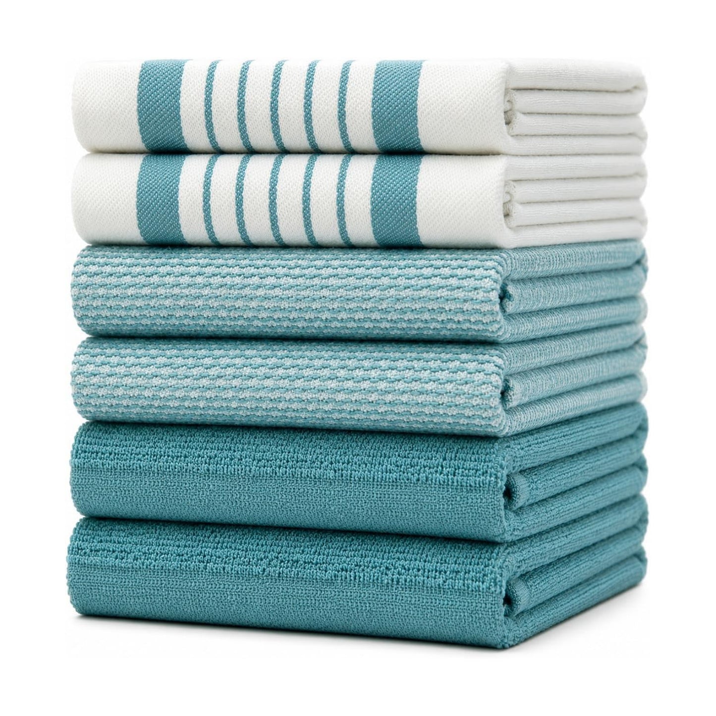 Premium Kitchen Towels 6 Pack 100% Cotton, 20"x28" Dish Towels - Aqua | Large Flat & Terry Kitchen Linen Set with