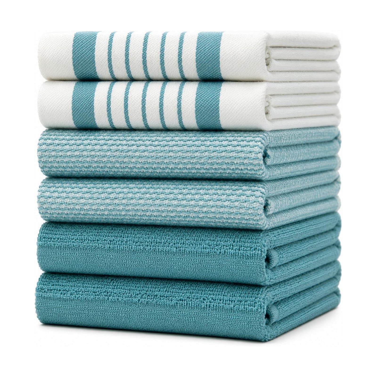 Premium Kitchen Towels 6 Pack 100% Cotton, 20"x28" Dish Towels - Aqua | Large Flat & Terry Kitchen Linen Set with