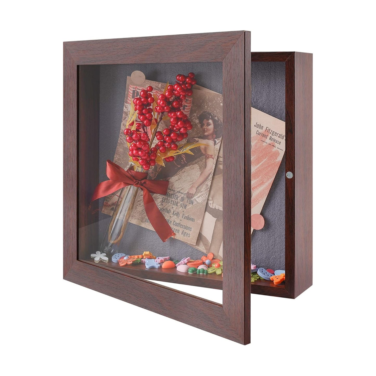 Frametory 11x11 Shadow Box Frame Display Case, 2-inch Depth (Walnut) | Strengthened Glass Cover, Display Box for Wall