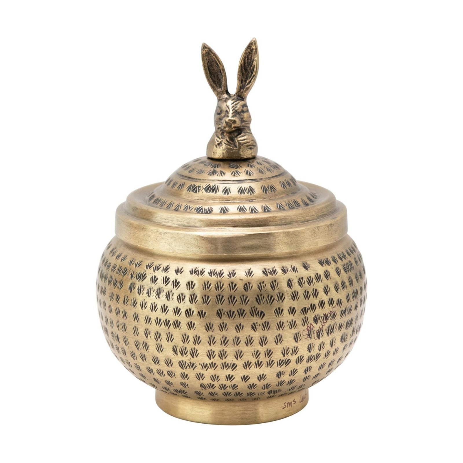 Round Hammered Metal Container / Rabbit