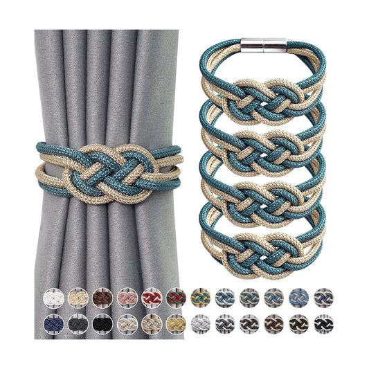 NICEEC 4 Pack Strong Magnetic Curtain Tiebacks Upgrade Nordic Simple Style Drape Tie Backs Double Color Weave Rope Knot