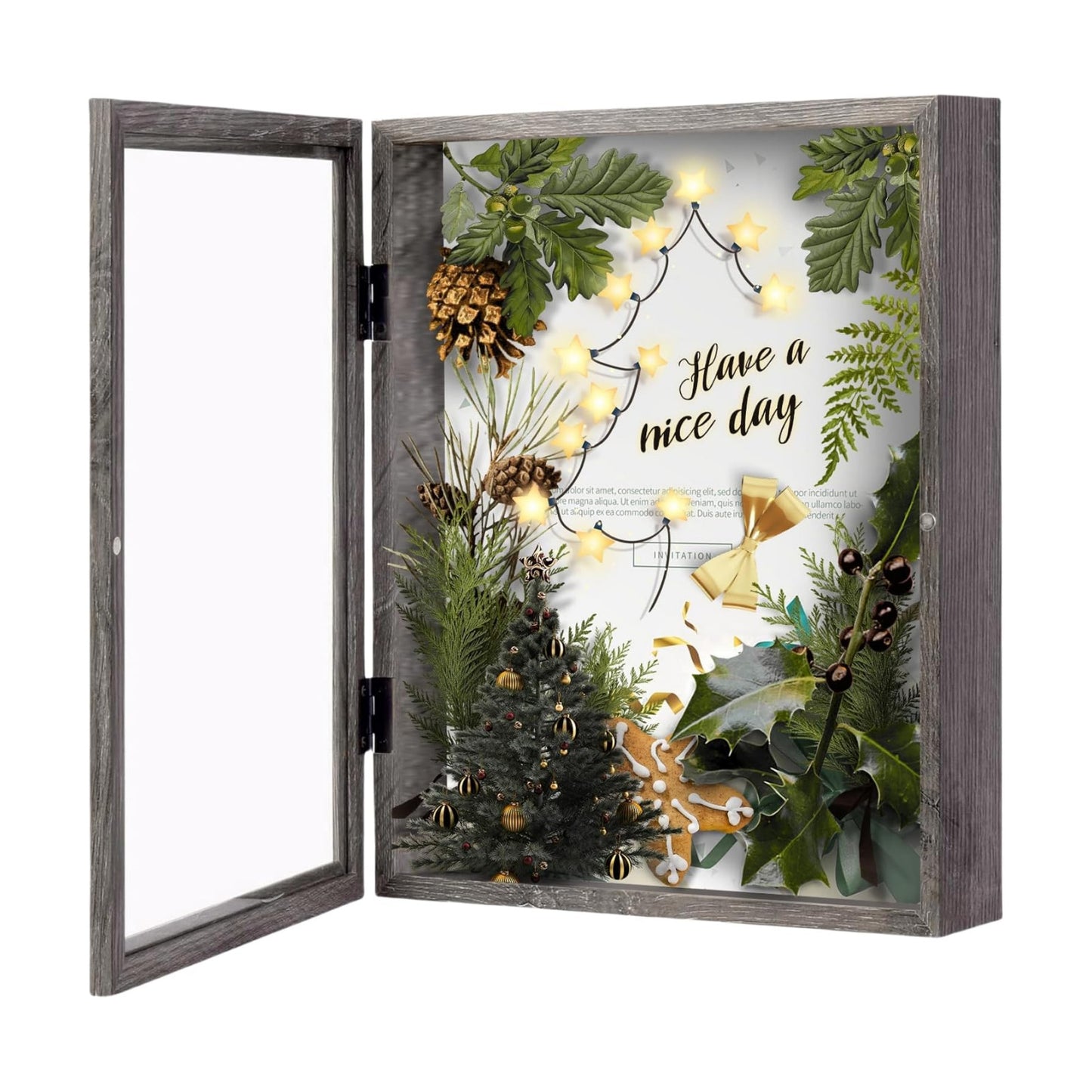 Muzilife 11x14 Shadow Box Picture Frame, 2.16 Deep, HD Glass, Texture Gray | FSC-Wood, Magnetic Door, Linen Interior &