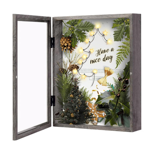 Muzilife 11x14 Shadow Box Picture Frame, 2.16 Deep, HD Glass, Texture Gray | FSC-Wood, Magnetic Door, Linen Interior &