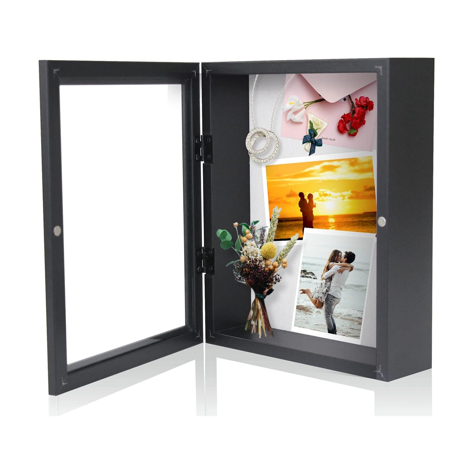 Muzilife 11x14 Shadow Box Wood Picture Frame, 2.16 Deep, Real Glass, Black | FSC-Wood, Magnetic Door, Linen Interior &