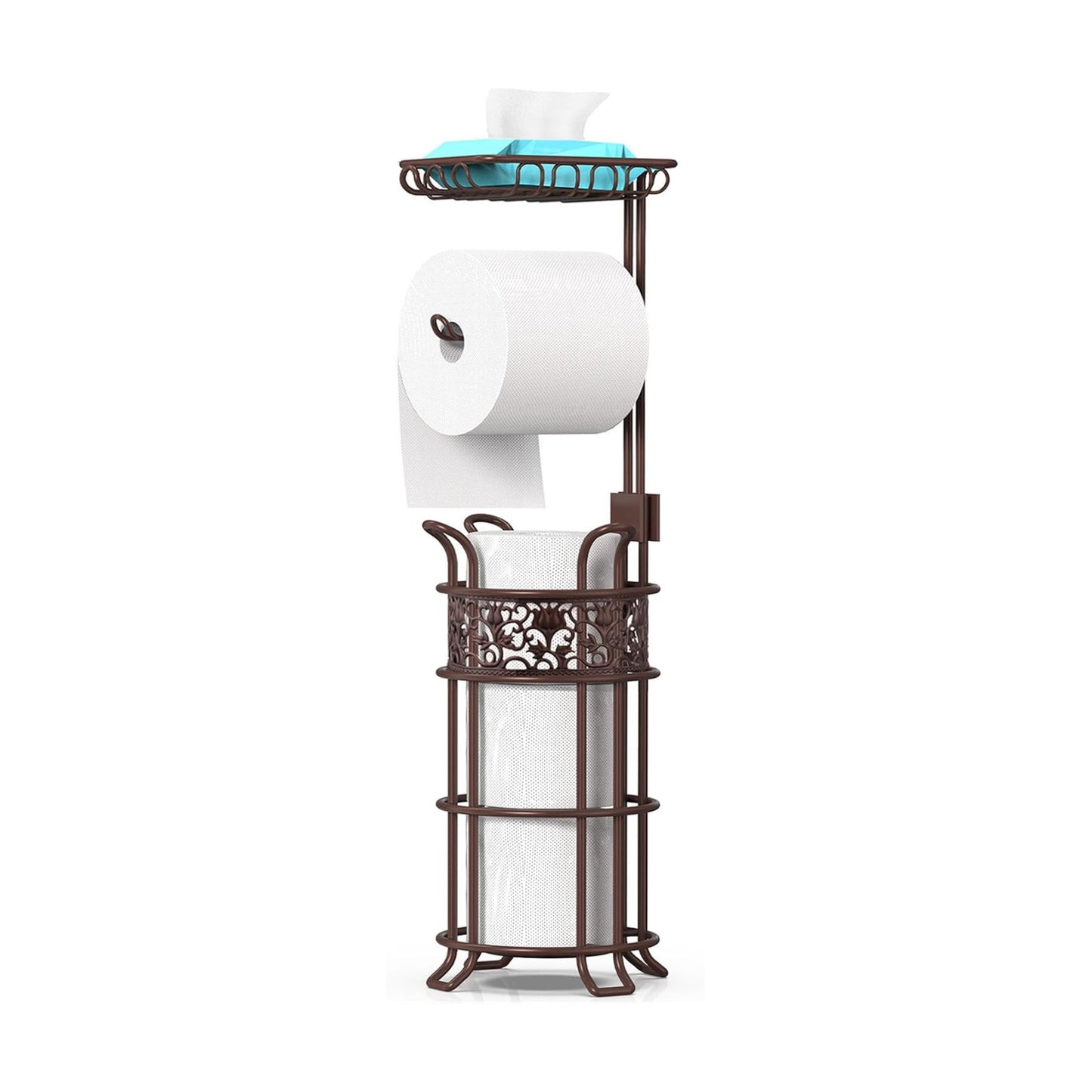 Upgraded Toilet Paper Holder Stand for Bathroom, Holds 3 Big Rolls of Jumbo Mega Paper, Top Shelf for Wipes Tissue