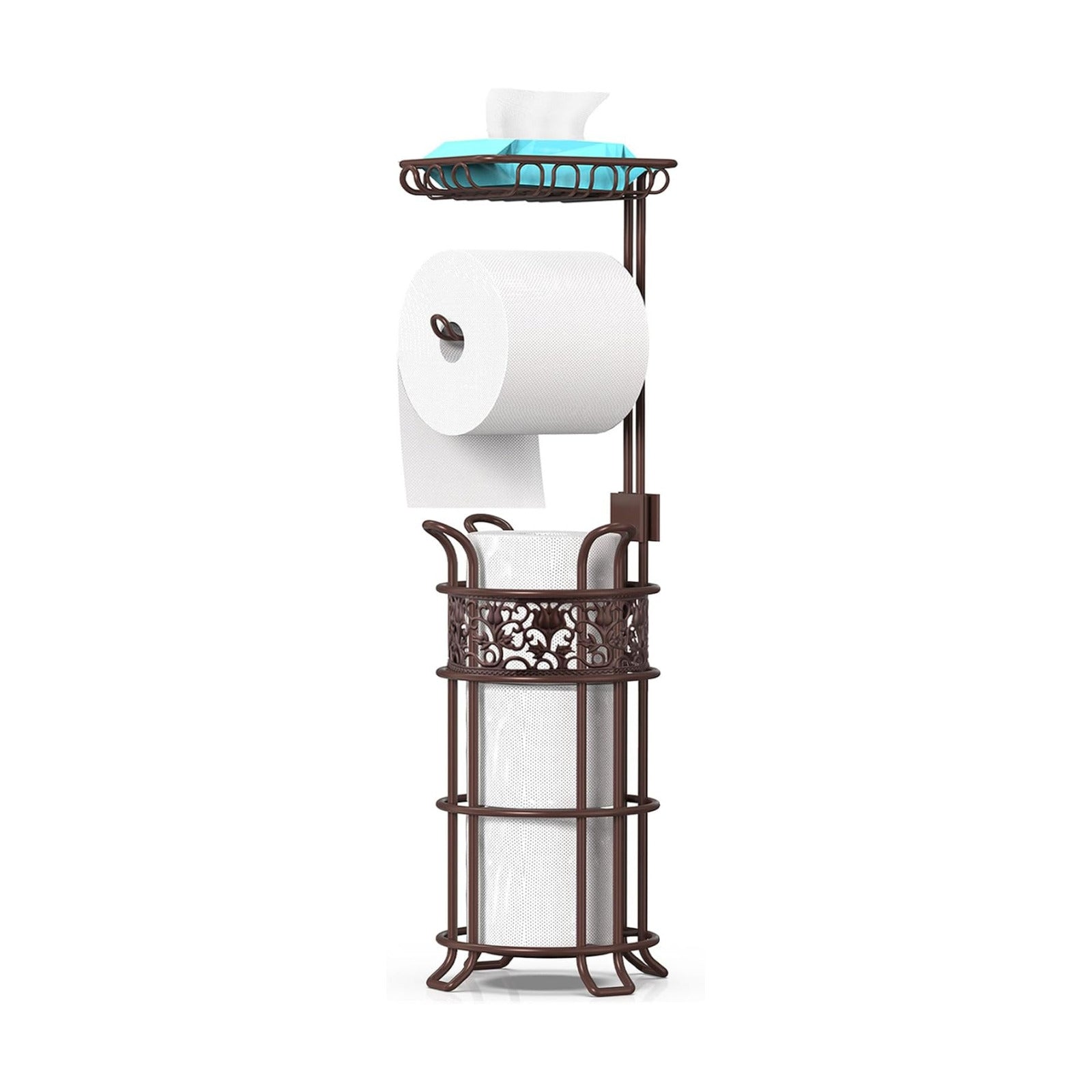 Upgraded Toilet Paper Holder Stand for Bathroom, Holds 3 Big Rolls of Jumbo Mega Paper, Top Shelf for Wipes Tissue