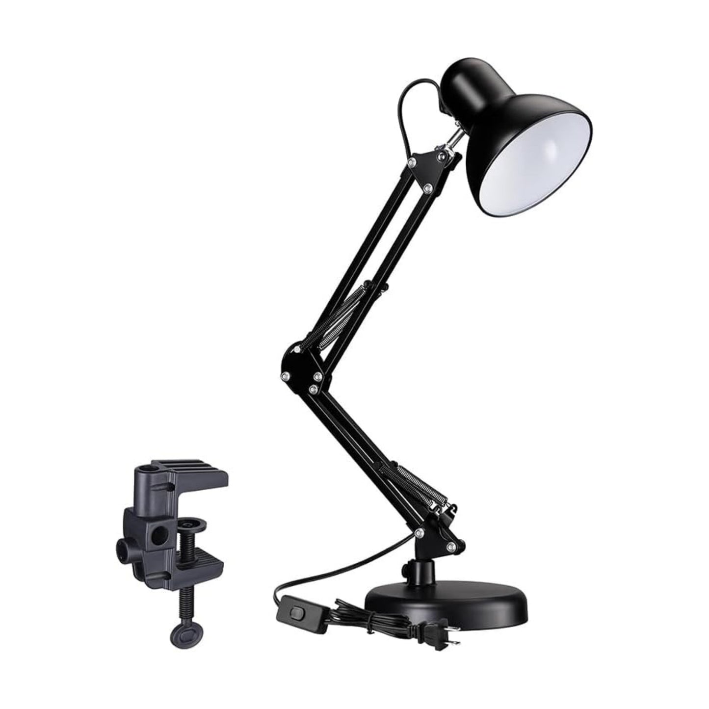 Adjustable Clamp Desk Lamp 24" Height, Swing Arm Architect Metal Table Lamp, Gooseneck and 360° Rotating Shade, E26