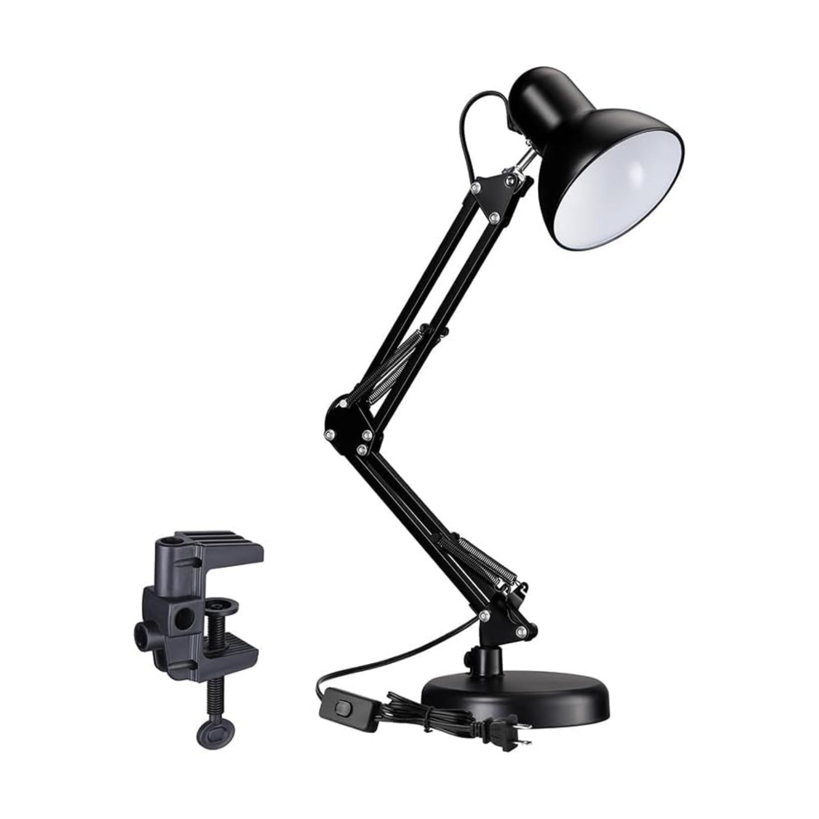 Adjustable Clamp Desk Lamp 24" Height, Swing Arm Architect Metal Table Lamp, Gooseneck and 360° Rotating Shade, E26