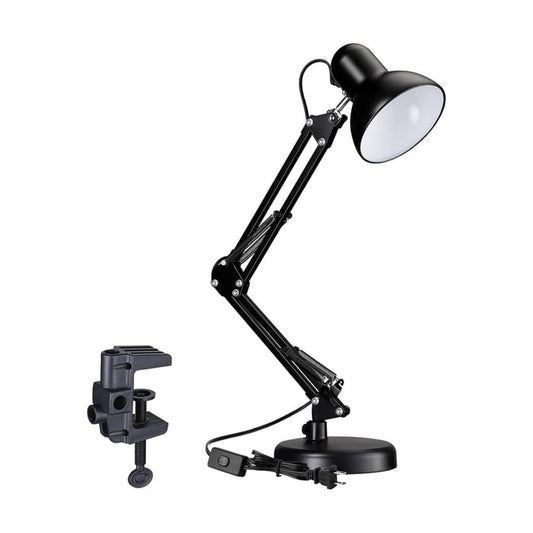 Adjustable Clamp Desk Lamp 24" Height, Swing Arm Architect Metal Table Lamp, Gooseneck and 360° Rotating Shade, E26