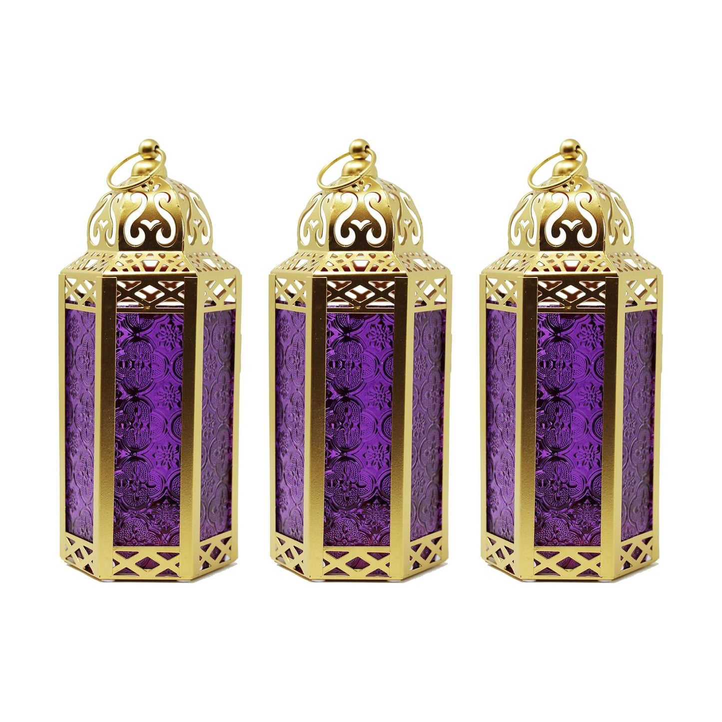 Vela Lanterns Decorative Indoor Candle Holder, Gold Purple, M, 3-PK | Ramadan Lanterns for Home, Purple Whimsigoth