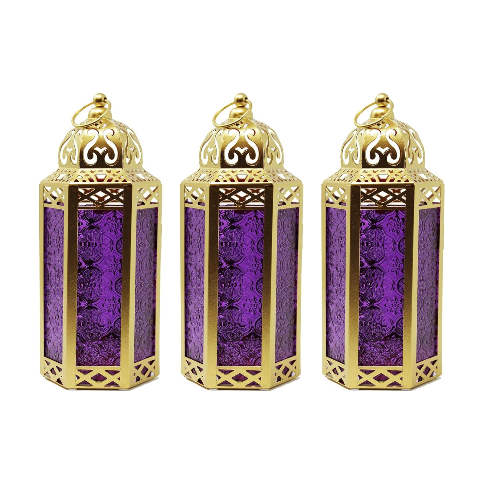 Vela Lanterns Decorative Indoor Candle Holder, Gold Purple, M, 3-PK | Ramadan Lanterns for Home, Purple Whimsigoth