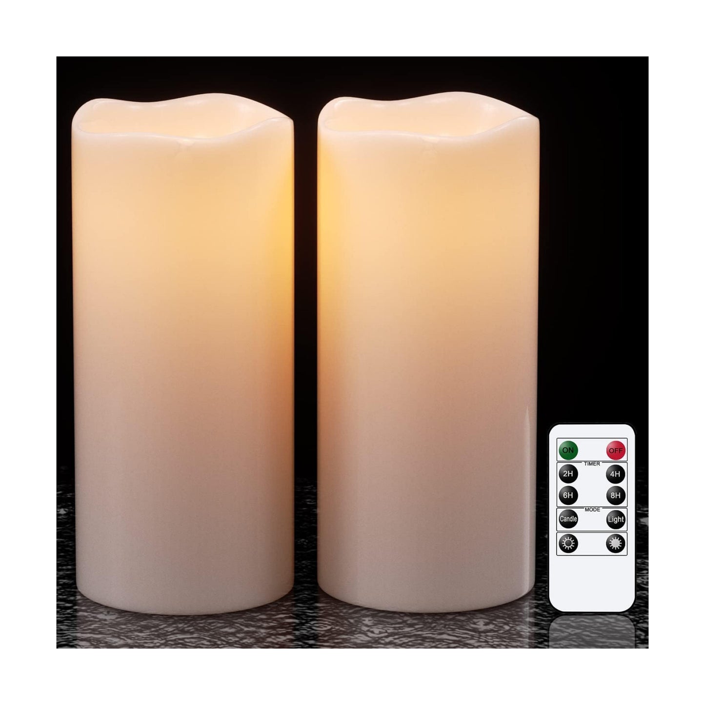 GenSwin Waterproof Outdoor Flameless Candles with Remote Timer, Battery Operated Large Flickering LED Pillar Candles