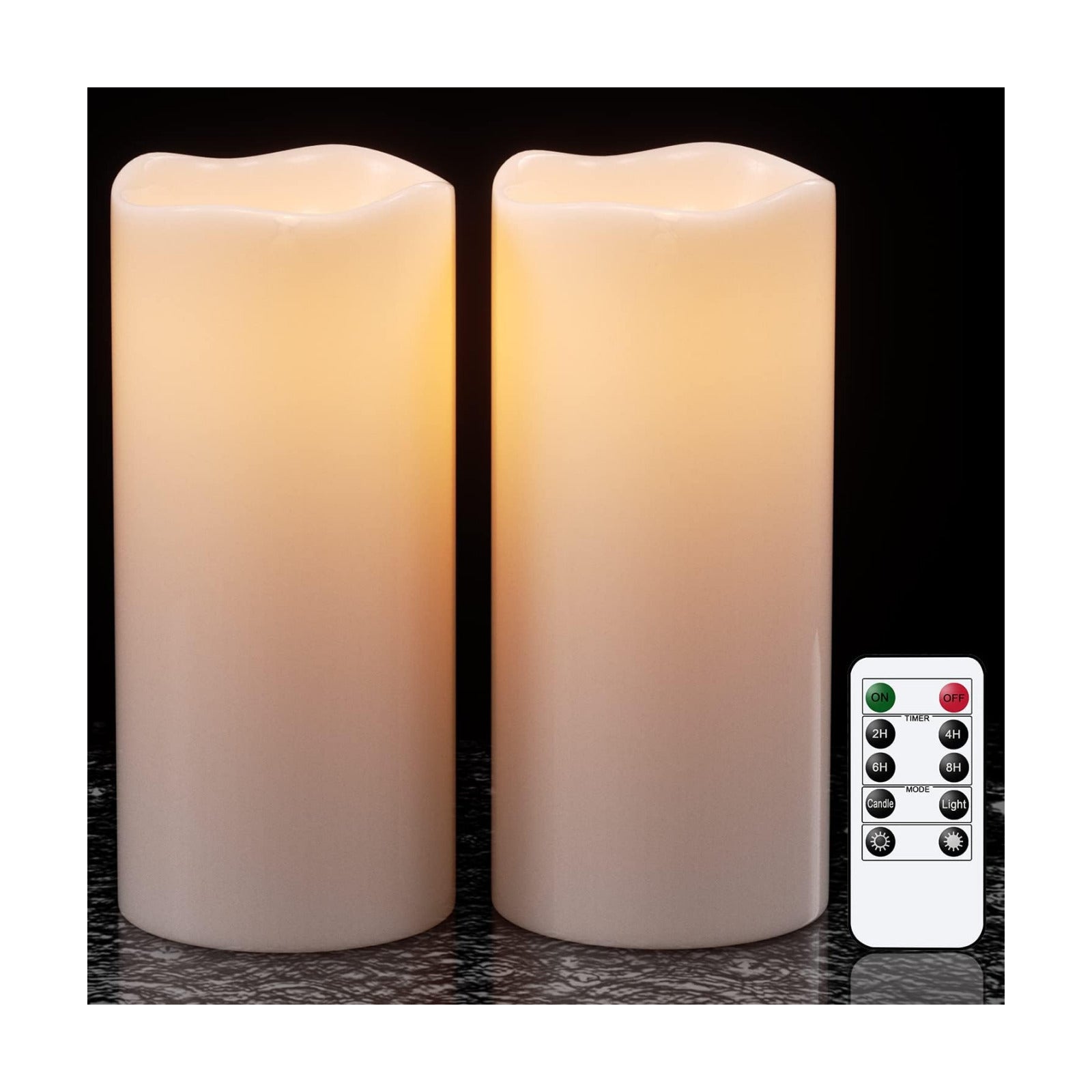 GenSwin Waterproof Outdoor Flameless Candles with Remote Timer, Battery Operated Large Flickering LED Pillar Candles