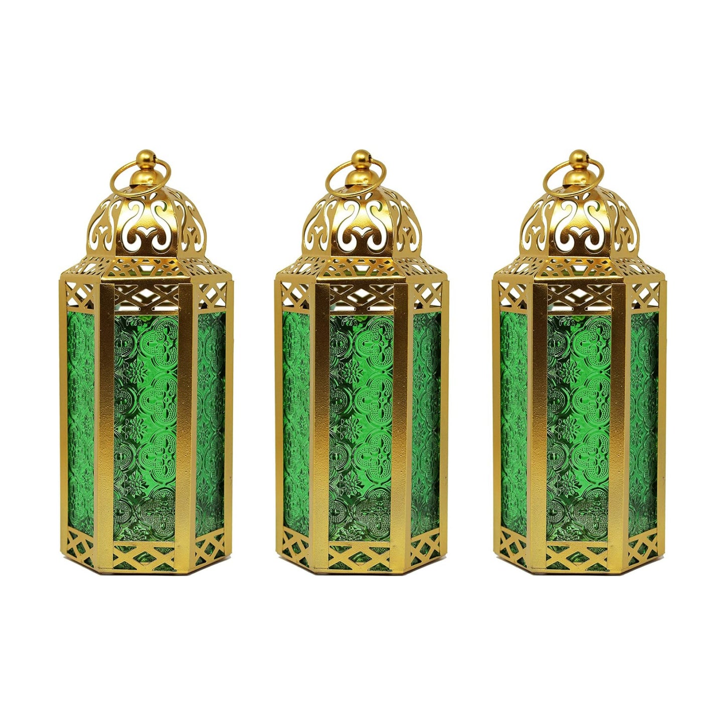 Vela Lanterns Decorative Indoor Moroccan Candle Holder, Gold Green, M, 3-PK | Ramadan Decorations for Home, Green
