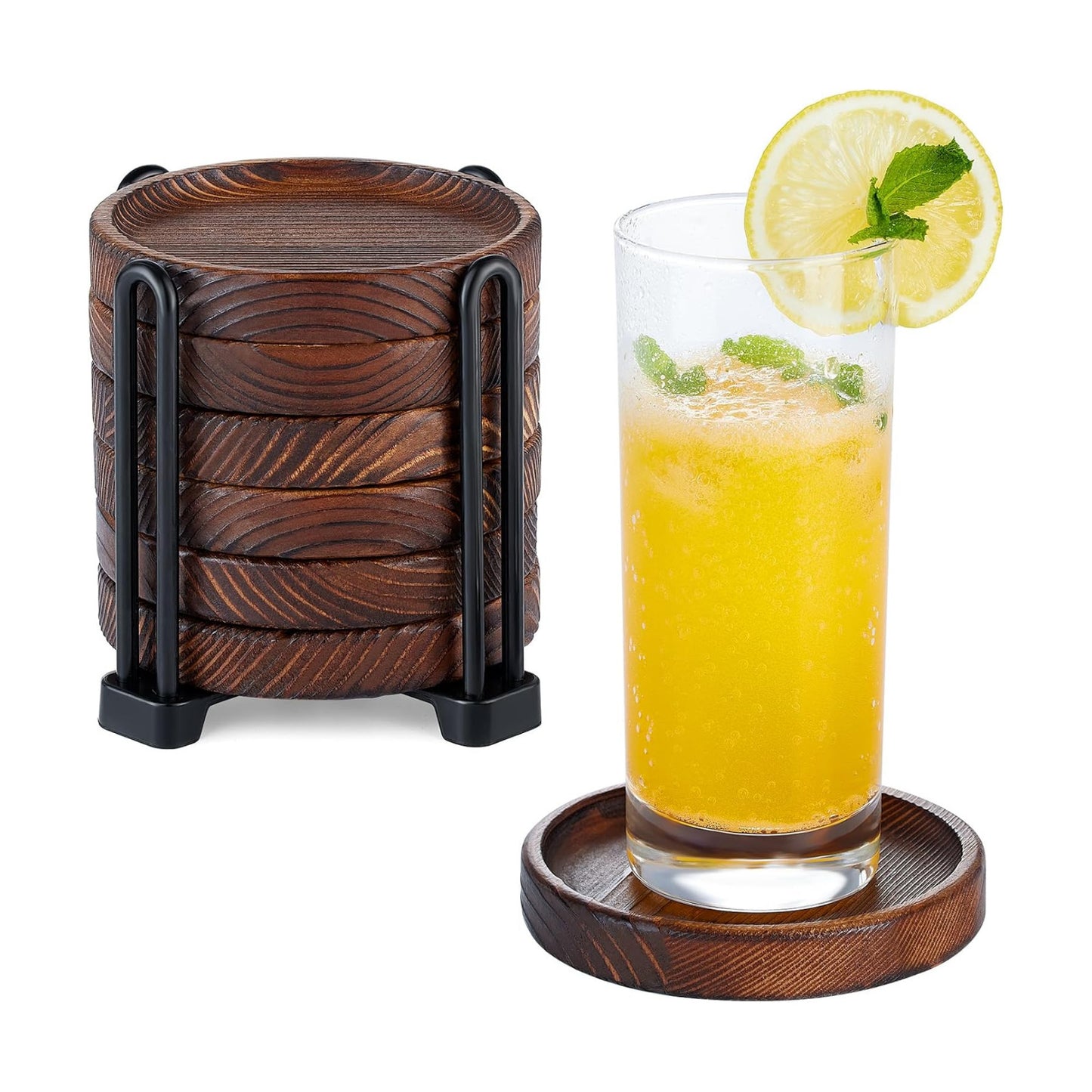 Holder / Wooden Coasters for Drink-Acacia Wood Drink Coasters Set / 4.3 x 4.3 / Set of 6