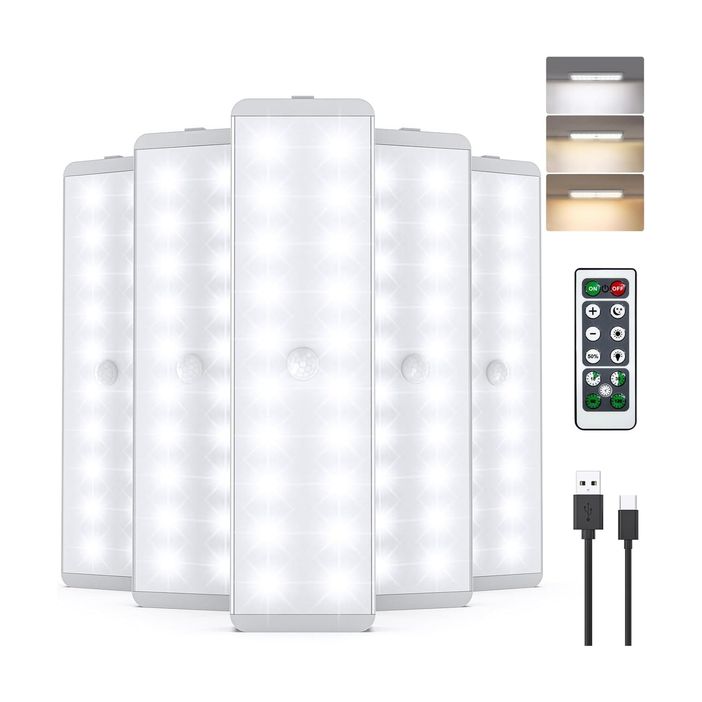 LED Closet Light, Newest 20LEDs Dimmer USB Rechargeable Motion Sensor Light Under Cabinet Lighting with Remote Control