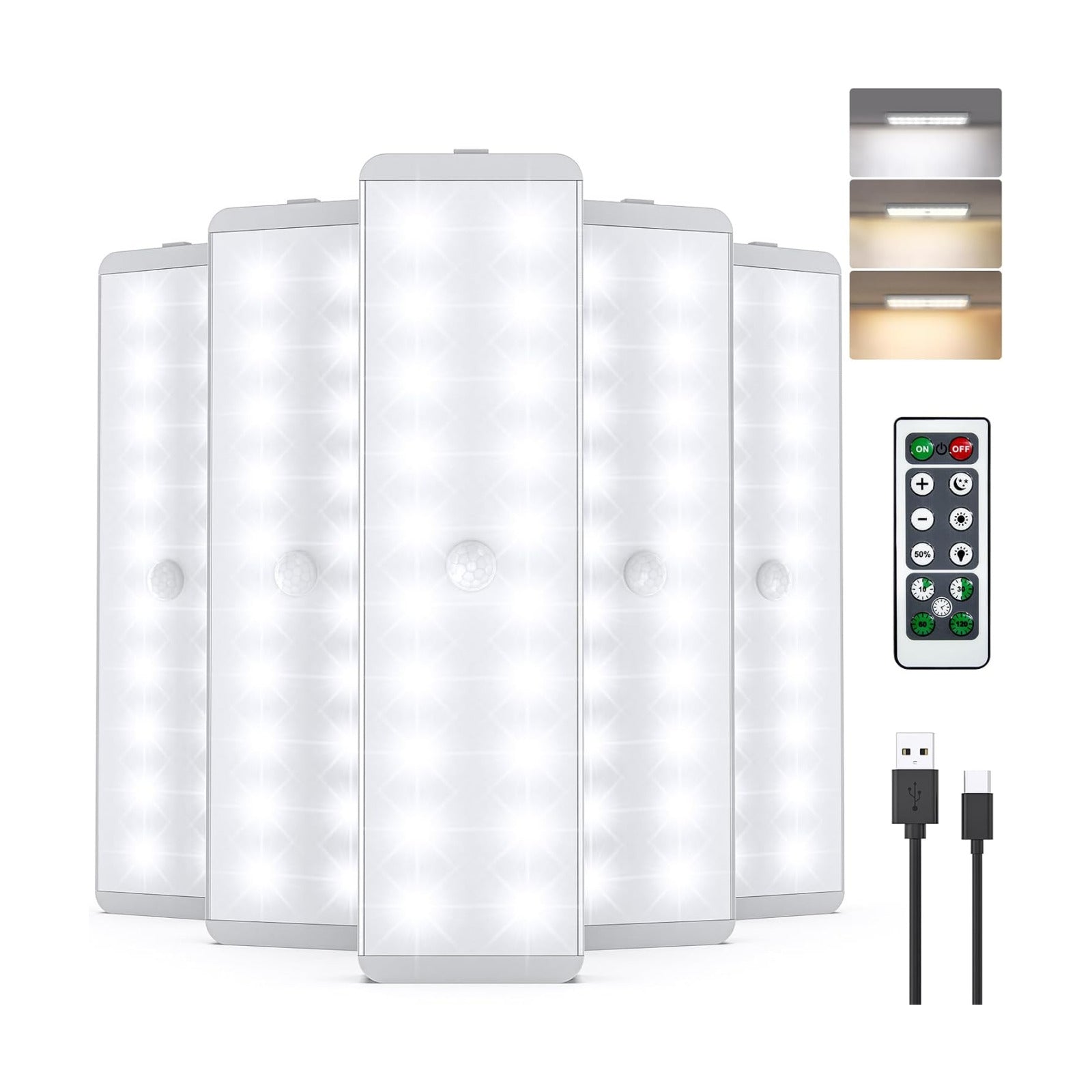 LED Closet Light, Newest 20LEDs Dimmer USB Rechargeable Motion Sensor Light Under Cabinet Lighting with Remote Control